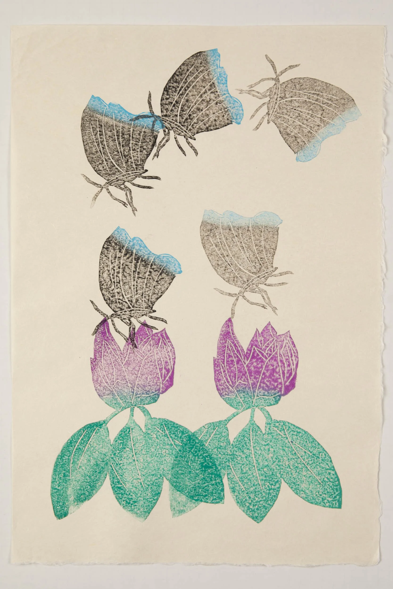 Yanira Vissepó 
 Love on Black Mountain , 2026 
Japanese woodblock
monoprint on kozo handmade paper 
19 x 13 in (48.3 x 33 cm)