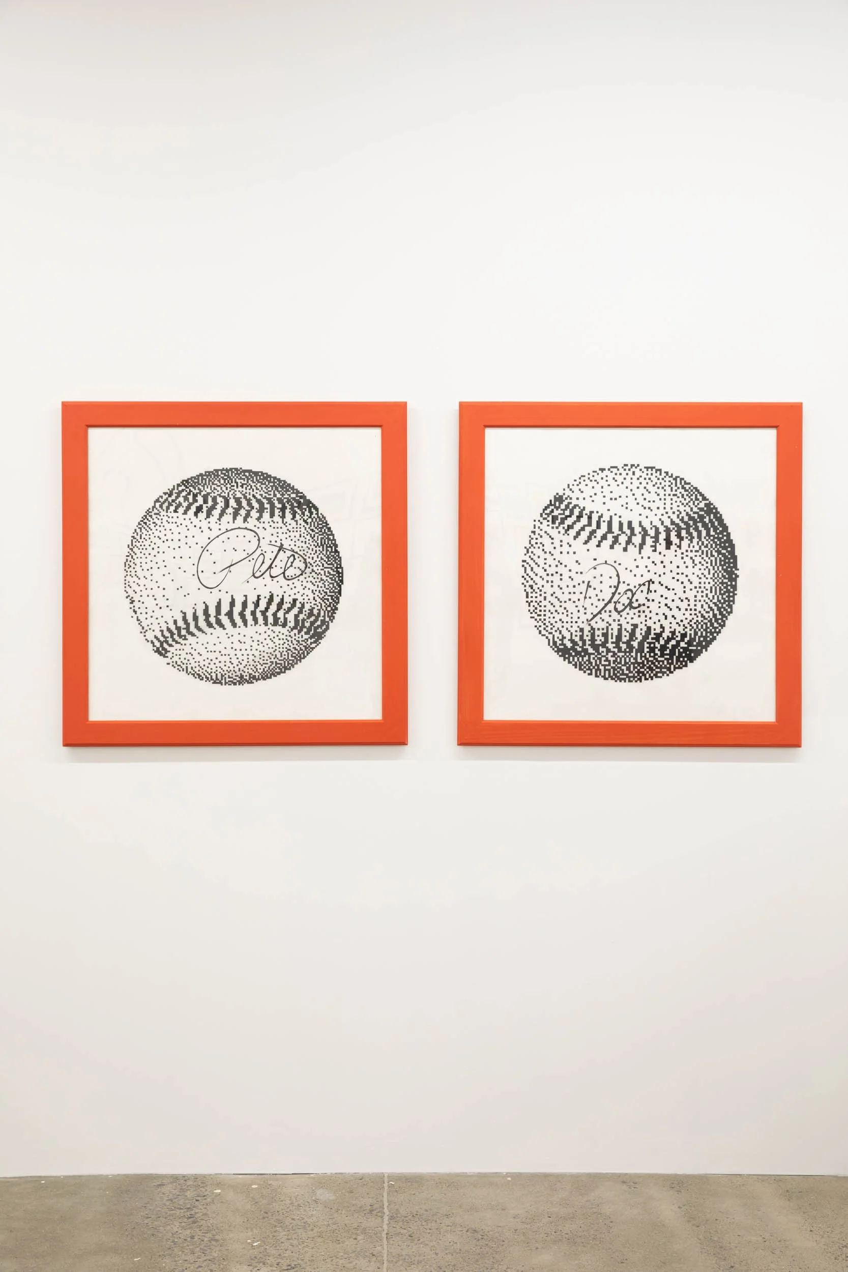 Thomas Sturgill 
 Pete , 2014 and  Doc , 2014 
Charcoal on paper in artist frame 
30 x 30 in (76.2 x 76.2 cm) each