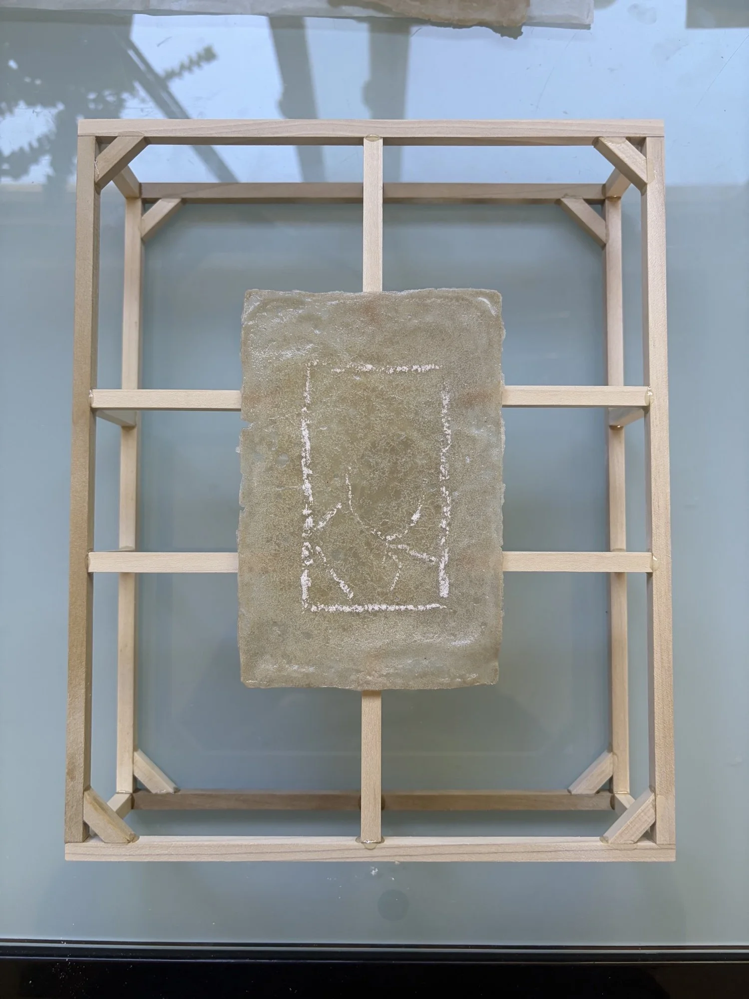 Mike Womack 
Untitled 
Human cremains, human skin, wood 
18 x 16 x 6 in (45.7 x 40.6 x 15.2 cm) 
IN11749
