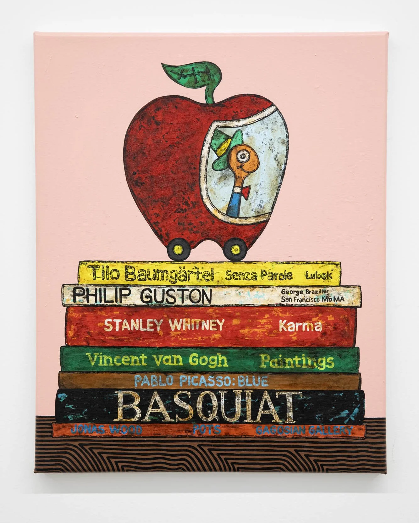 Jonathan Edelhuber 
 Still Life With Lowly Worm In Apple Car Toy , 2025 
Acrylic on canvas 
20 x 16 in (50.8 x 40.6 cm) 
IN9679