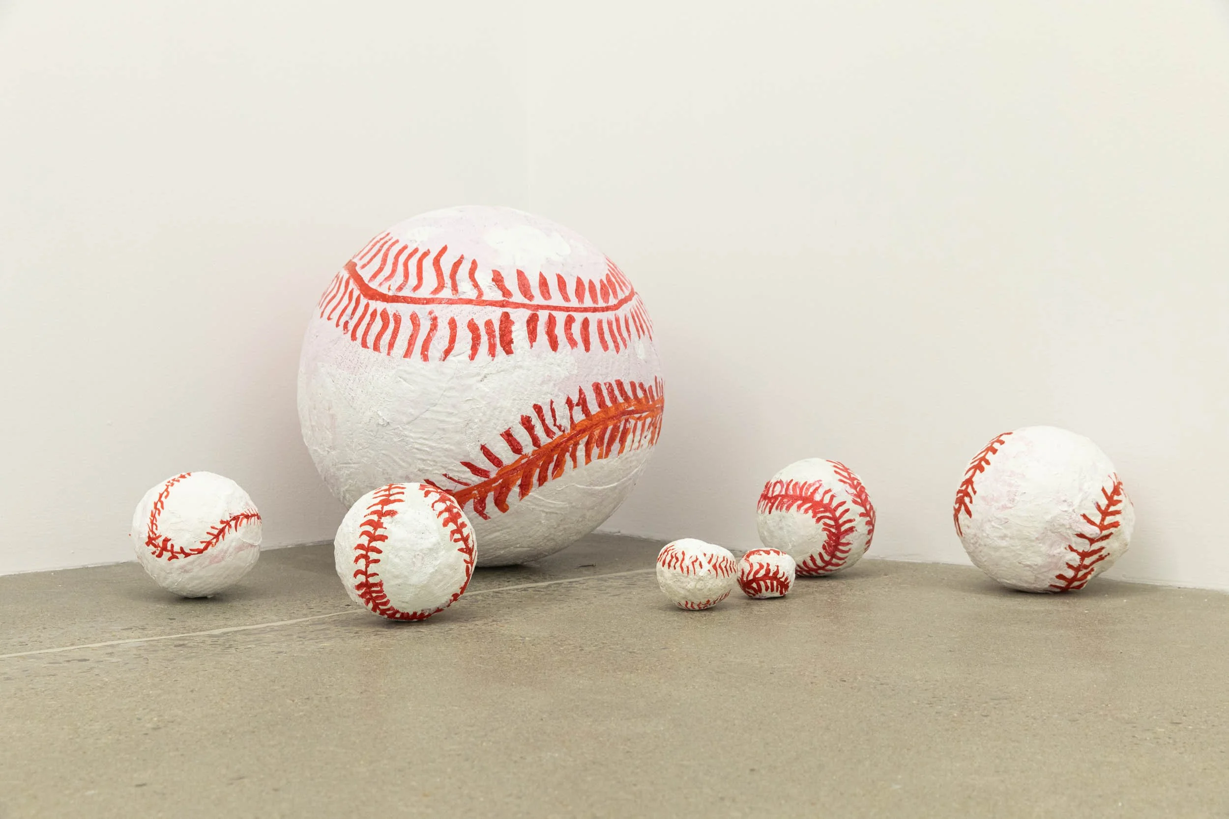 Bill Adams 
 Extra large baseball , 2026 
foam, plaster and acrylic 
18 x 18 x 18 in (45.7 x 45.7 x 45.7 cm) 
(and others)