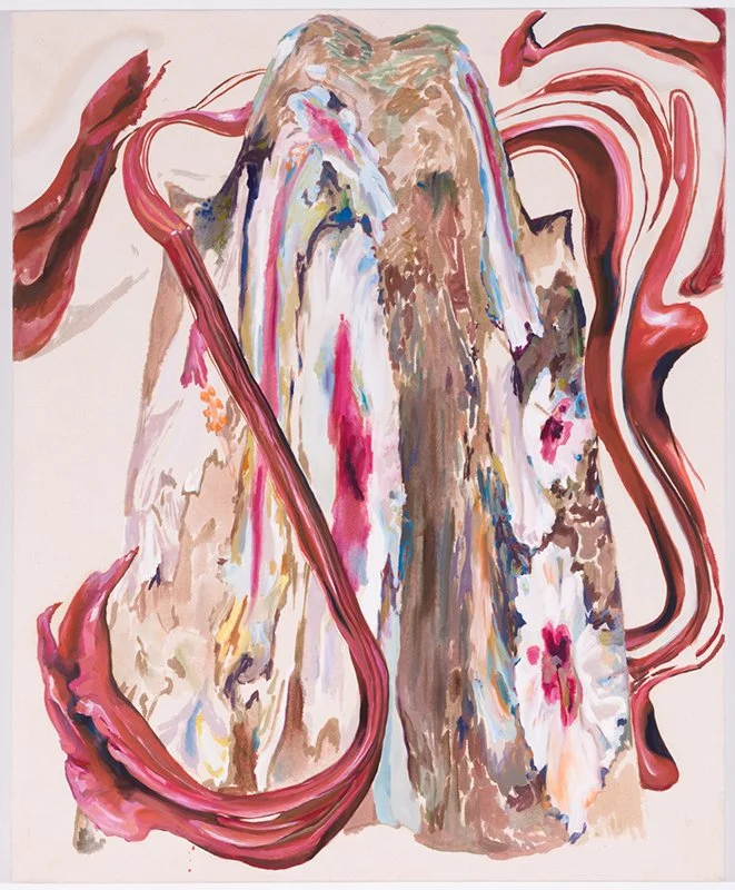 Rachel Rossin 
 Hibiscus and Rose , 2015 
Oil on canvas 
48 x 36 in  (121.9 x 91.4 cm)