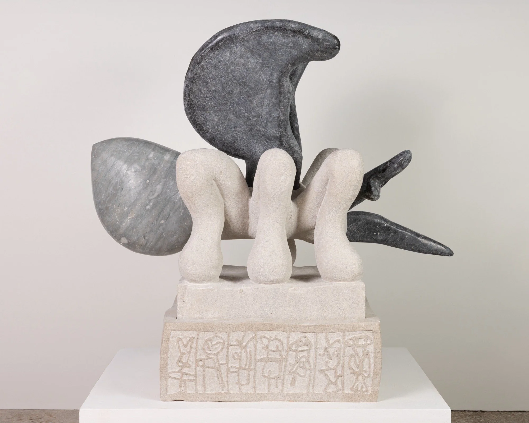 Dan Mandelbaum 
 mosquito , 2025 
Limestone, black granite, found stone, metal pins 
25 x 27 x 15 in