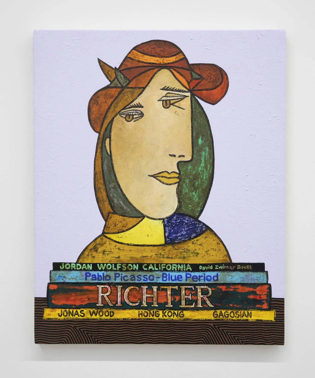 Jonathan Edelhuber 
 Still Life With Picasso (On Purple) , 2025 
Acrylic on canvas 
20 x 16 in (50.8 x 40.6 cm) 
IN9675