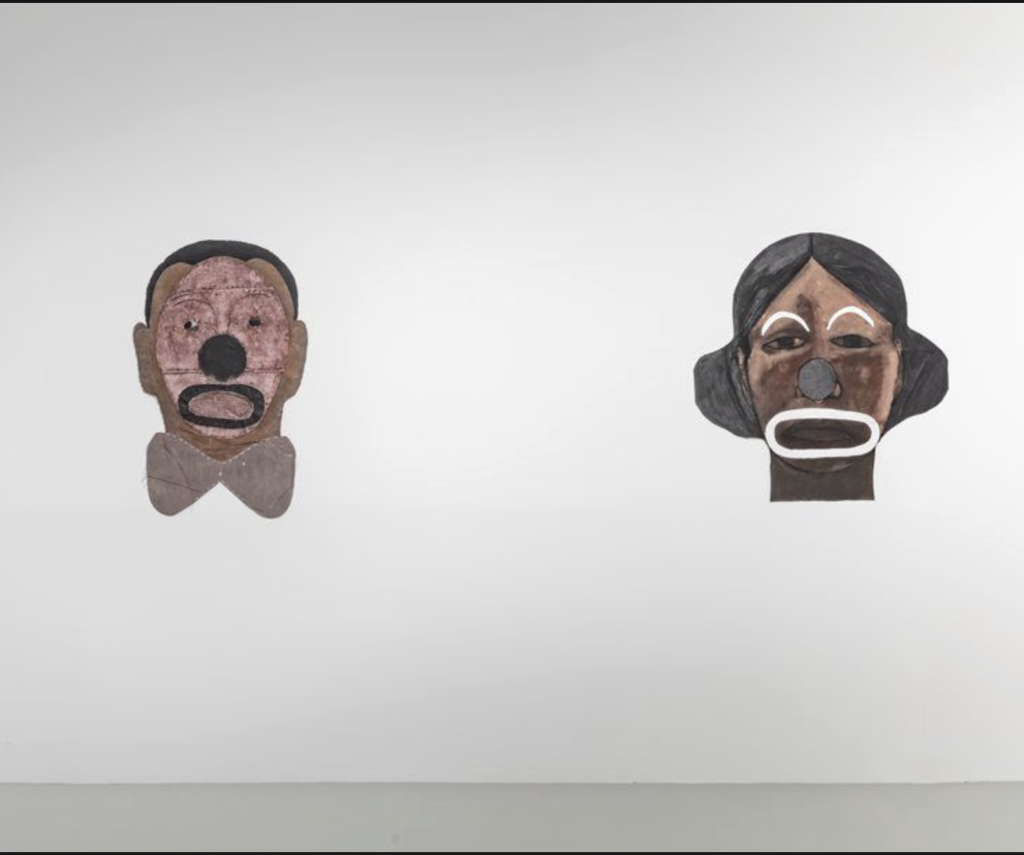 Alicia Henry 
 Untitled (Couple) , 2008 
Canvas, acrylic, and thread in two parts 
40 3/8 x 25 1/8 in. and 38 3/8 x 36 3/8 in. 
Collection of Cheekwood Museum, Nashville