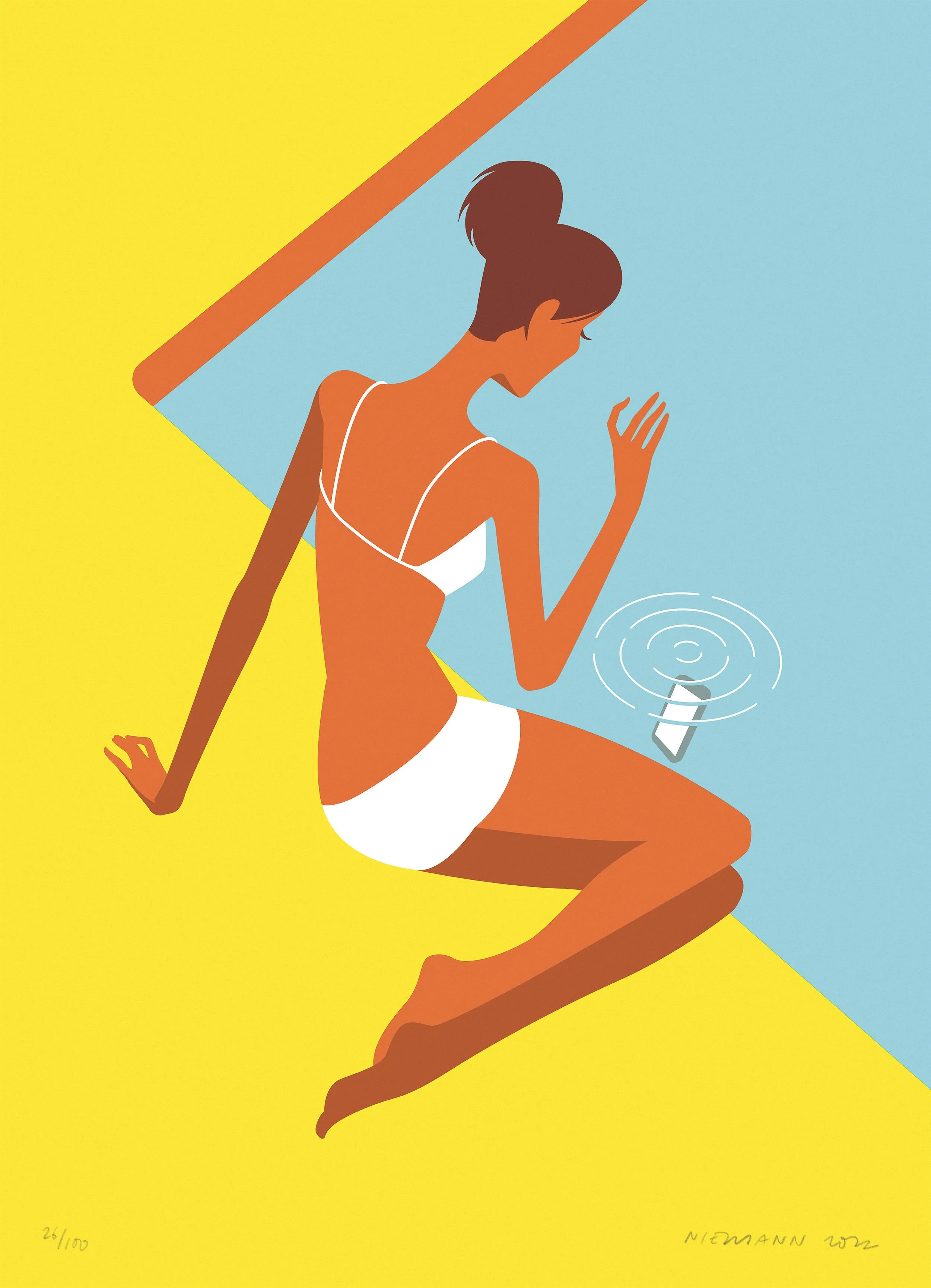 Christoph Niemann 
 Dropped Call , 2022 
5 color silkscreen 
27.5 x 19.6 in (69.9 x 49.8 cm)