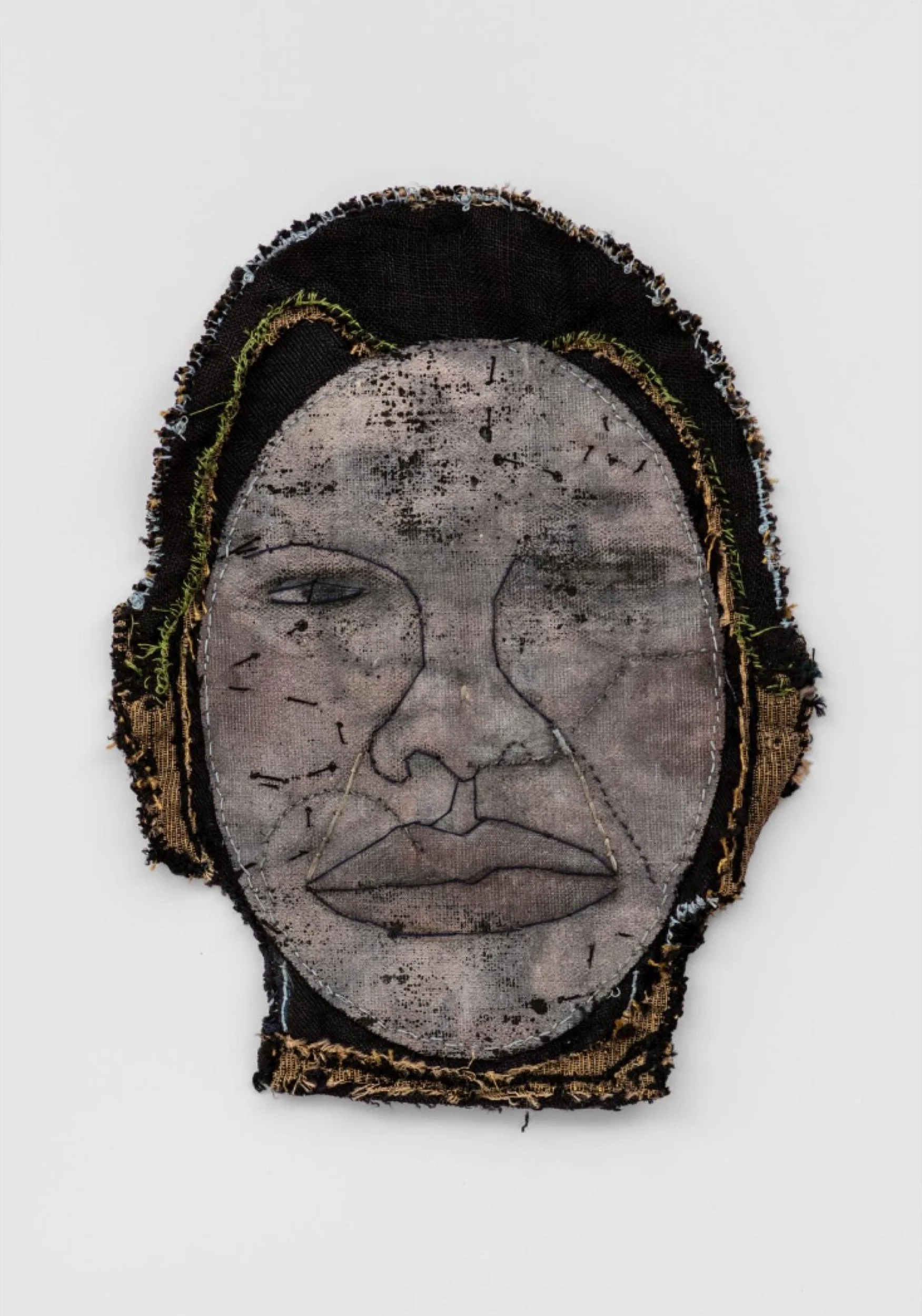 Alicia Henry 
 Untitled , 2018-2020 
Acrylic dye, cotton, linen, thread, paper, and dye 
9 1/2 x 7 1/2 in (24.1 x 19.1 cm) 
Collection of North Dakota Museum of Art, Grand Rapids