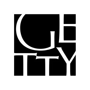 Getty logo in black and white, featuring stylized letters "G E T T Y" arranged in a square.