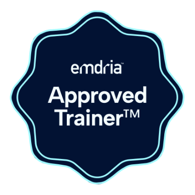 Emdira Approved Trainer badge in dark blue with light blue border