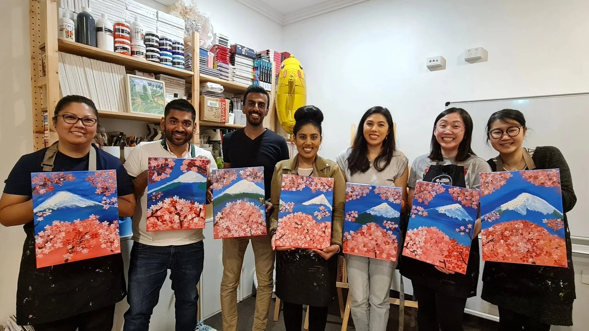 Guests enjoying a fun and creative evening at A Little Bite Studio’s intimate Paint & Sip session in Wentworth Point, Sydney. Whether celebrating a birthday, milestone, or simply unwinding with friends, this guided art experience is perfect for creat