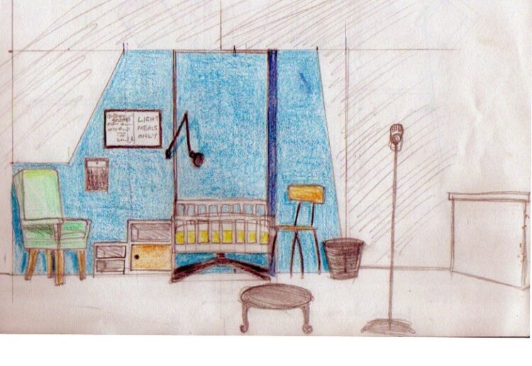 2D front-on sketch of set layout