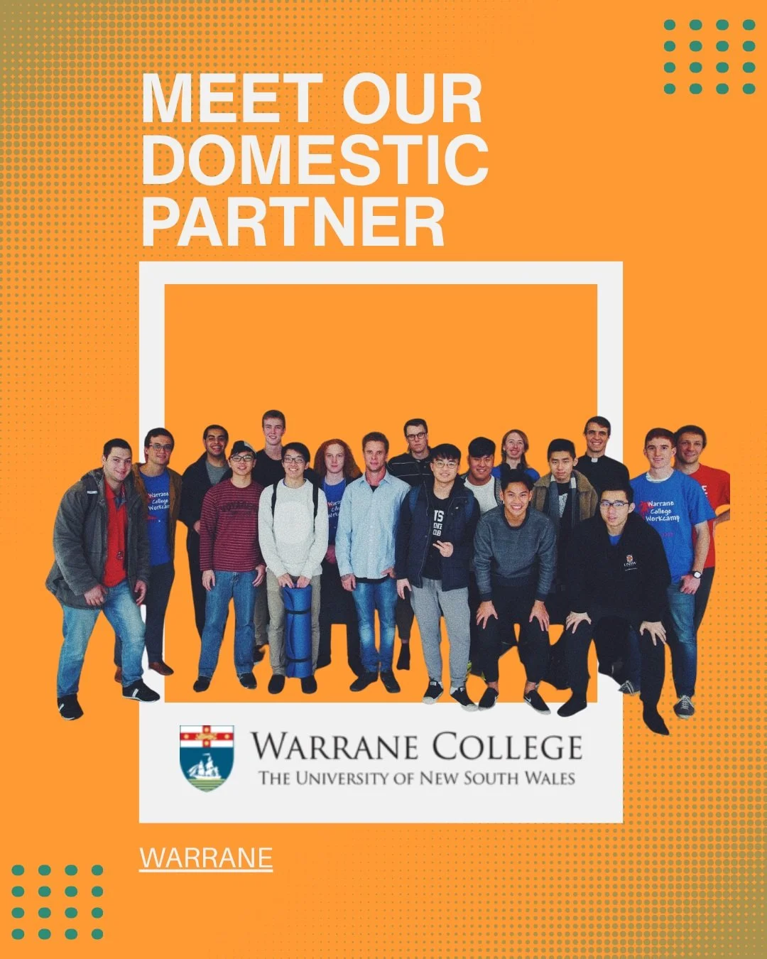 🌏 Meet our Domestic Partner: Warrane College

Today we're introducing a partner whose students bring real energy to our overseas projects &mdash; Warrane College 👋

A residential college for UNSW students in Kensington, Warrane is built around acad