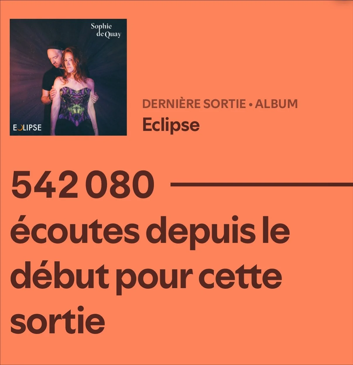 1. OOOOOMG à 2 semaines ÉCLIPSE est demi millionnaire MERCIIII c’est OUF 🌖
2. Vos 5 prefs sur Spotify 
3. Les 5 villes où vous l’écoutez le + parmi les 95 pays dans lesquels il a déjà voyag&eacut
