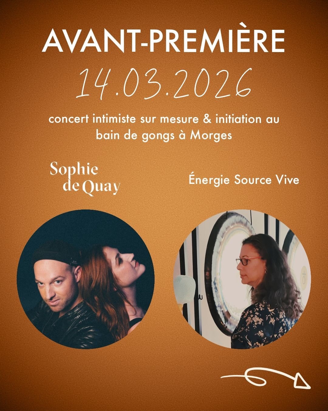 ✨ Une soir&eacute;e hors du temps &agrave; Morges ✨

Le 14 mars, on vous invite &agrave; une avant-premi&egrave;re tr&egrave;s intime.

Un concert totalement acoustique, un cocktail d&icirc;natoire, une initiation au bain de gongs avec @energiesource