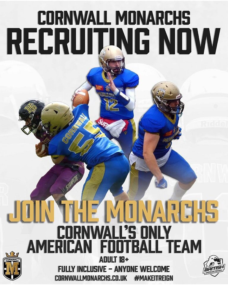 🏈 AMERICAN FOOTBALL IN CORNWALL 🏈

Ever fancied trying a new sport? Something a little different?

Cornwall Monarchs are NOW recruiting!

We are a fully inclusive team that welcomes all abilities, whether you have played before or not. 

Our rookie