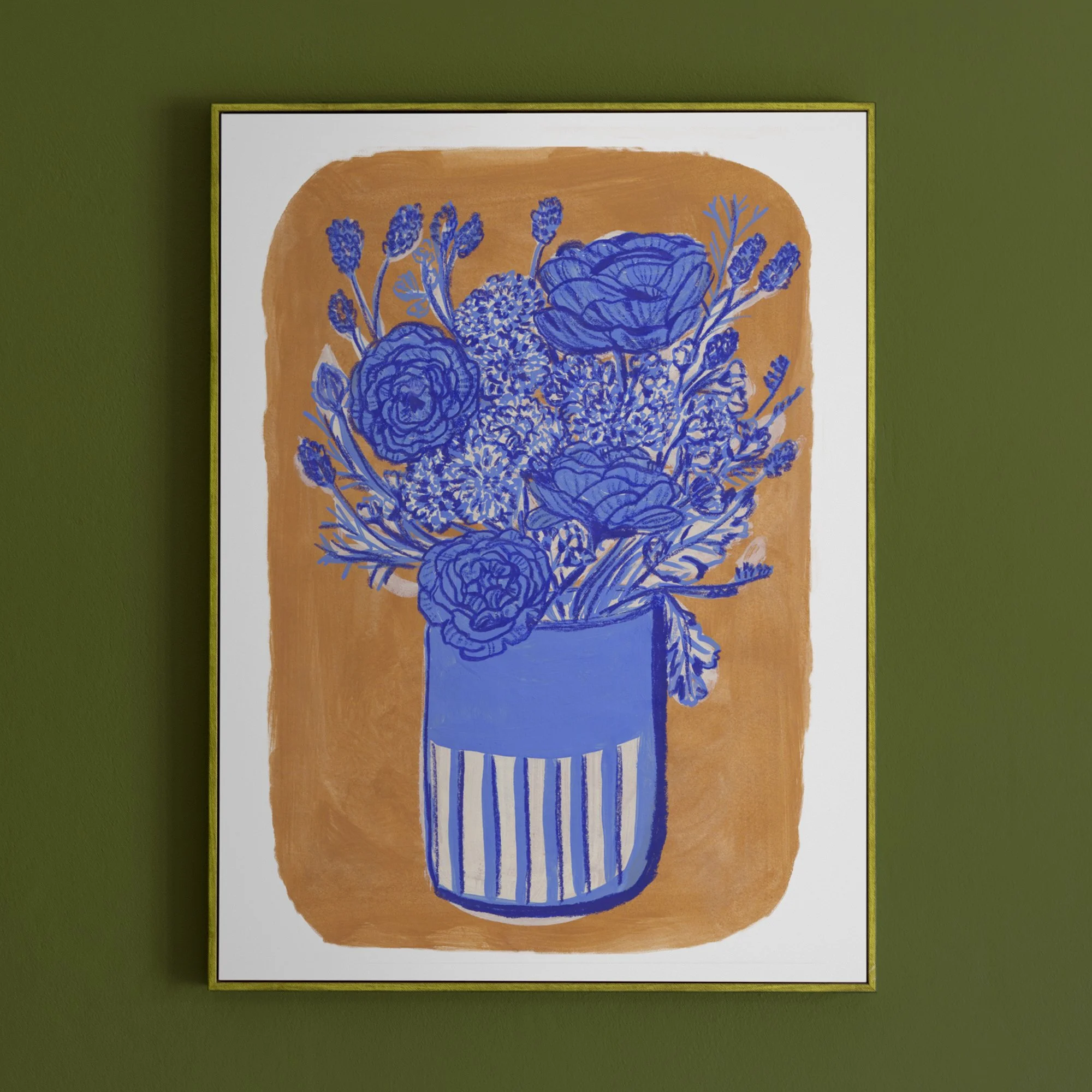Deep Indigo Ranunculus Delphinium and Rose Bouquet Flowers Painting, A4 Print, A5 Print, Blue ...