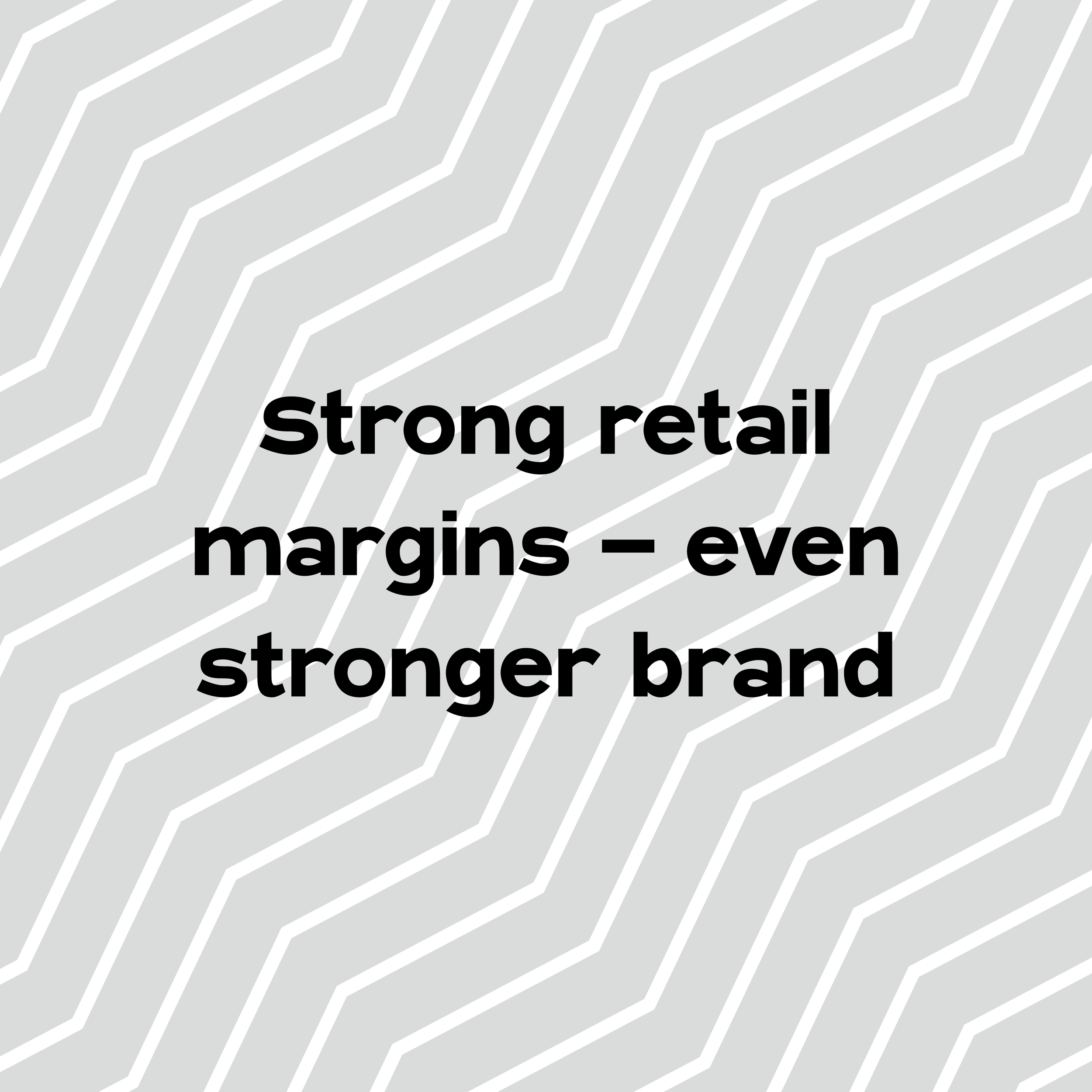 Text overlay on a patterned background: "Strong retail margins – even stronger brand".