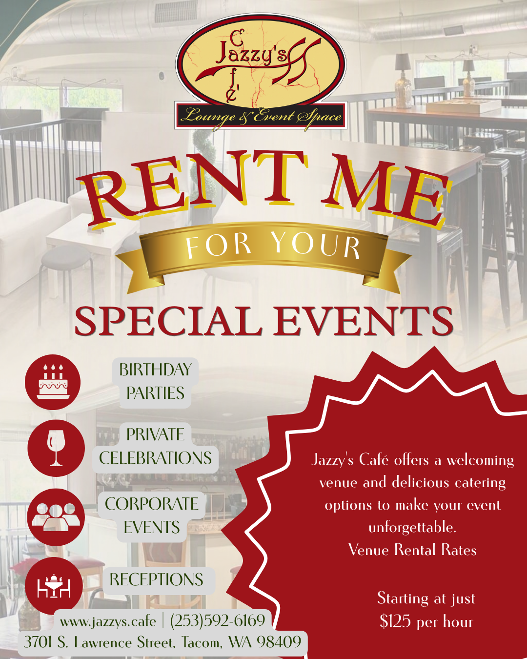 Host Your Next Event at Jazzy's Café!