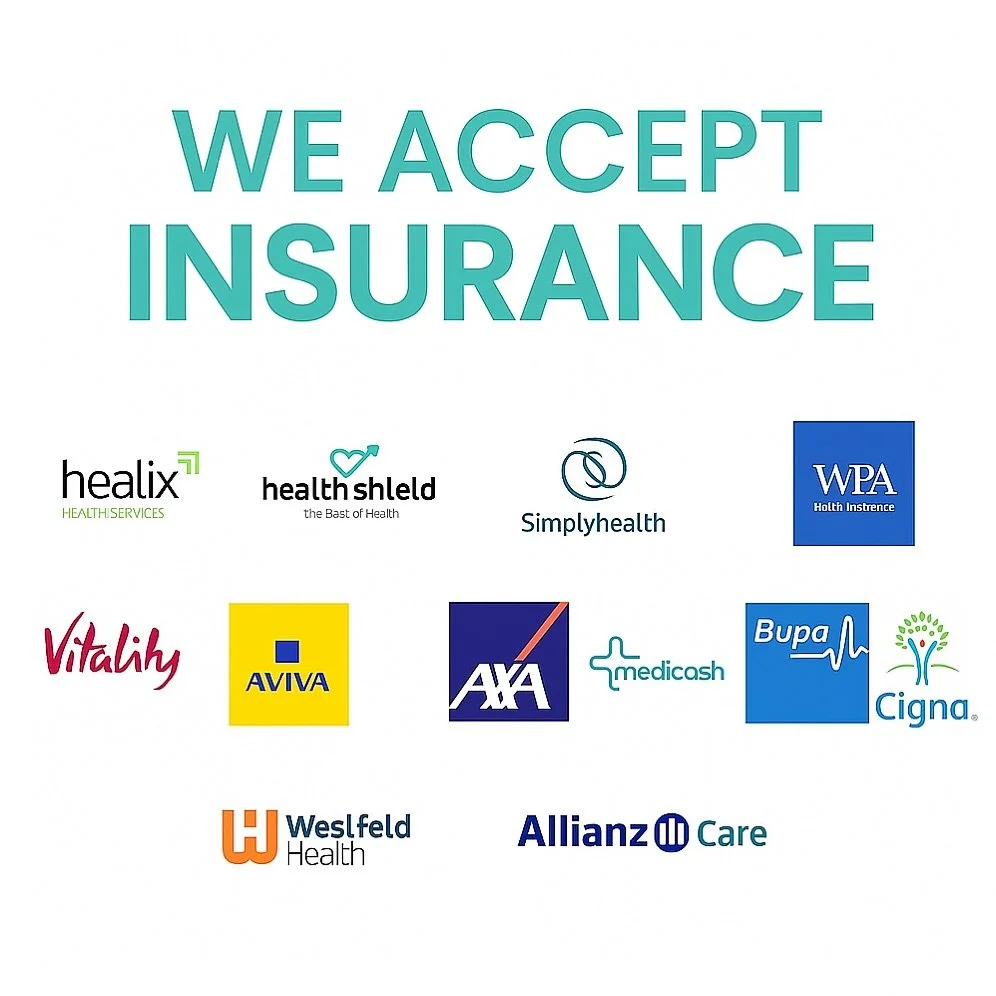 🩺 Our Insurance Partners

At Midtown Wellness Covent Garden, we&rsquo;re proud to work with a wide range of UK and international health insurance providers.

We currently accept:
✨ Bupa UK, Bupa International and Bupa cash
✨ AXA Health &amp; AXA int