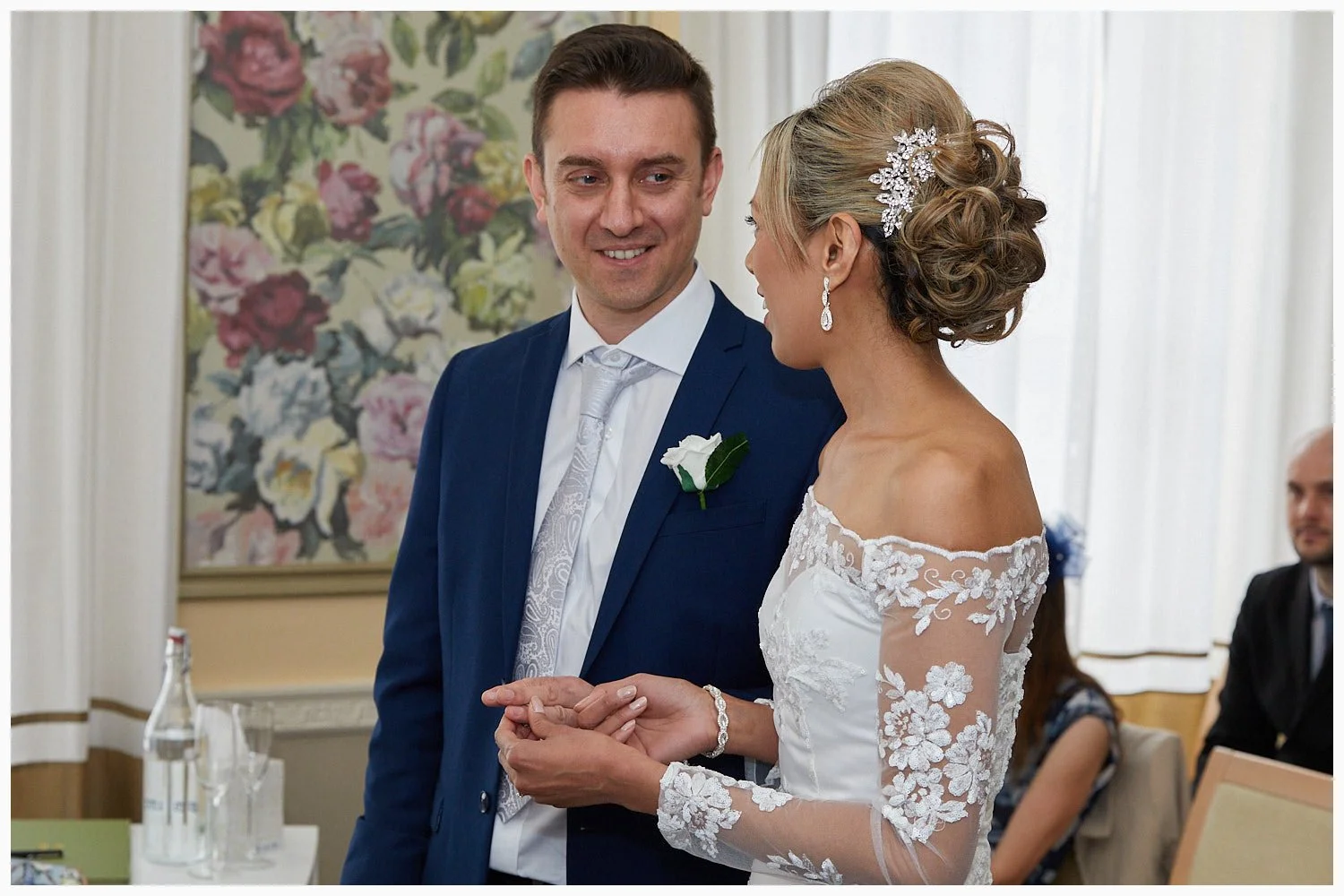 Bride and groom make their vows during their wedding ceremony at Goldings