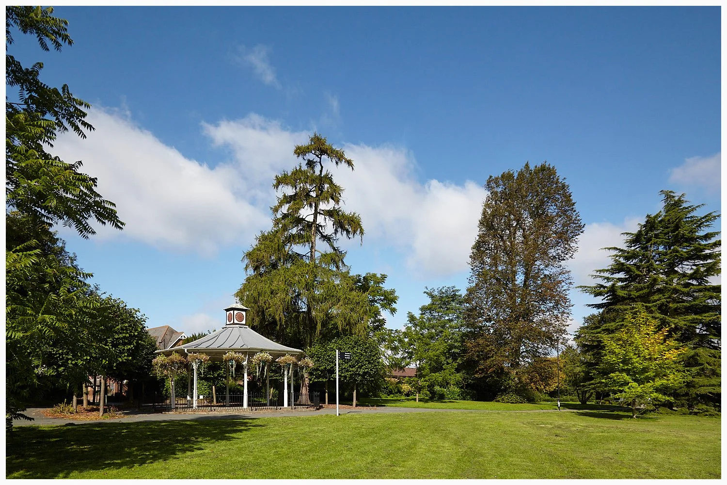 Basingstoke War Memorial Park complete with its bandstand. A terrific location to use for your wedding portraits and group photos