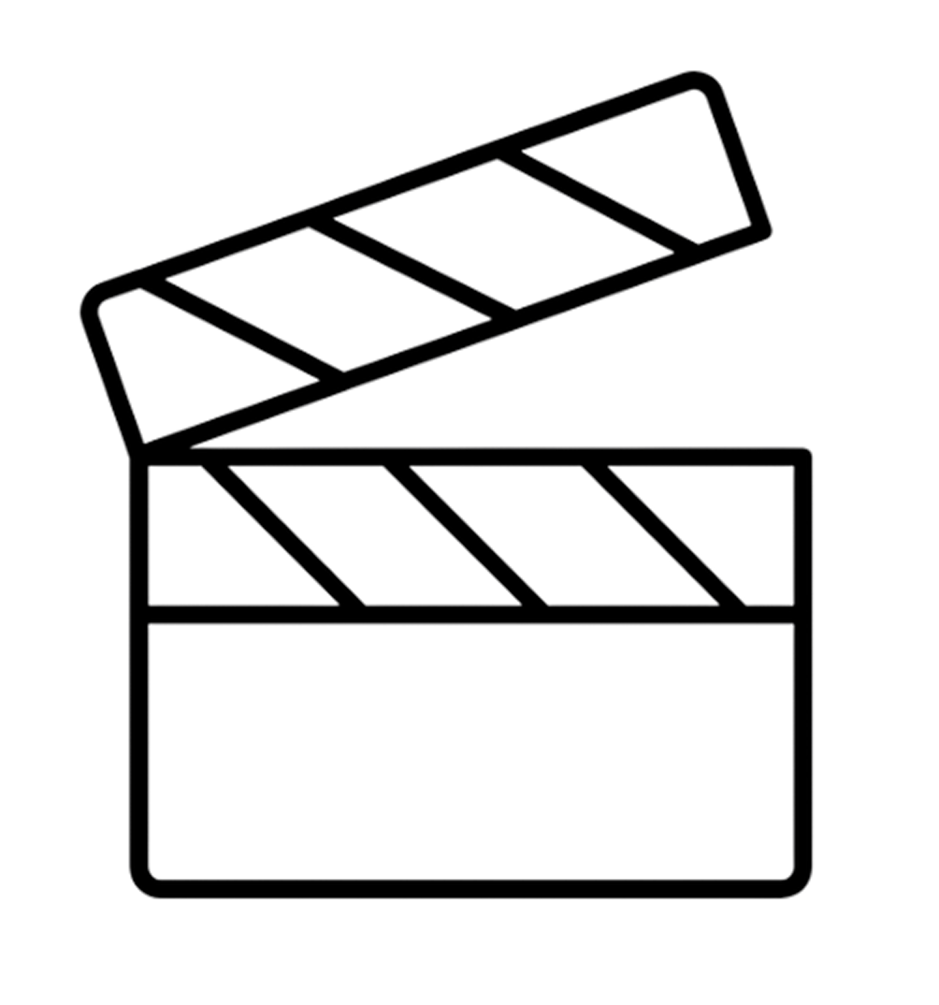 Line drawing icon of a film slate.