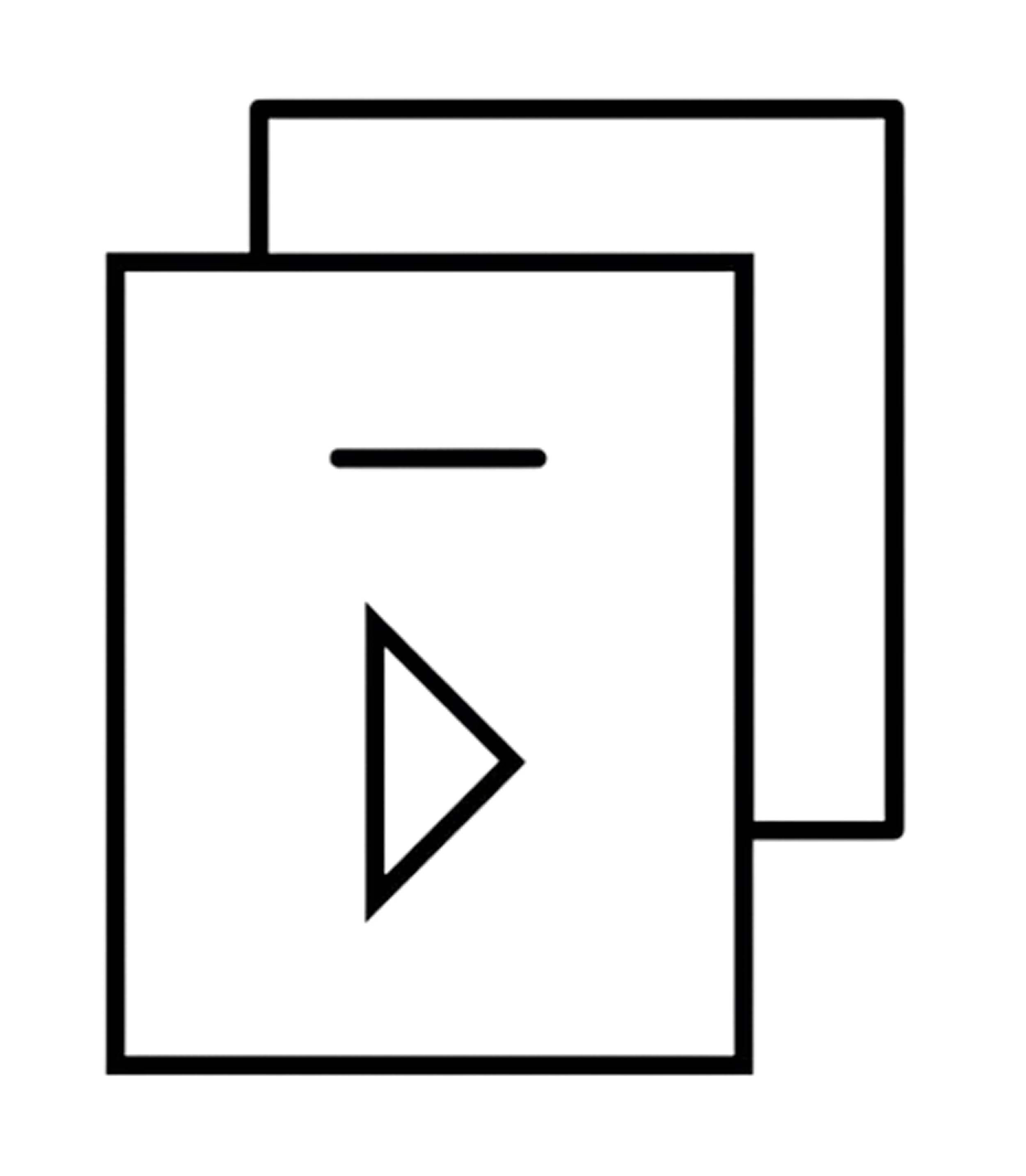 Line drawing of multiple layered rectangular structures with a triangular and horizontal line inside the central rectangle.