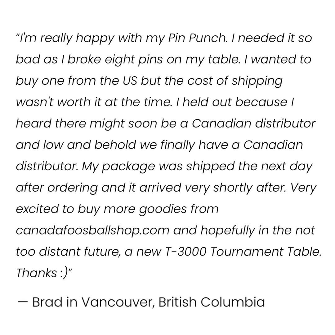 Thanks for the positive feedback Brad 👊🏼. We love to see happy customers and will always strive for 100% customer satisfaction 🤗

#happycustomers #customersatisfaction #gladtohelp #positivefeedback #customertestimonials #foosfam #foosballfamily #s