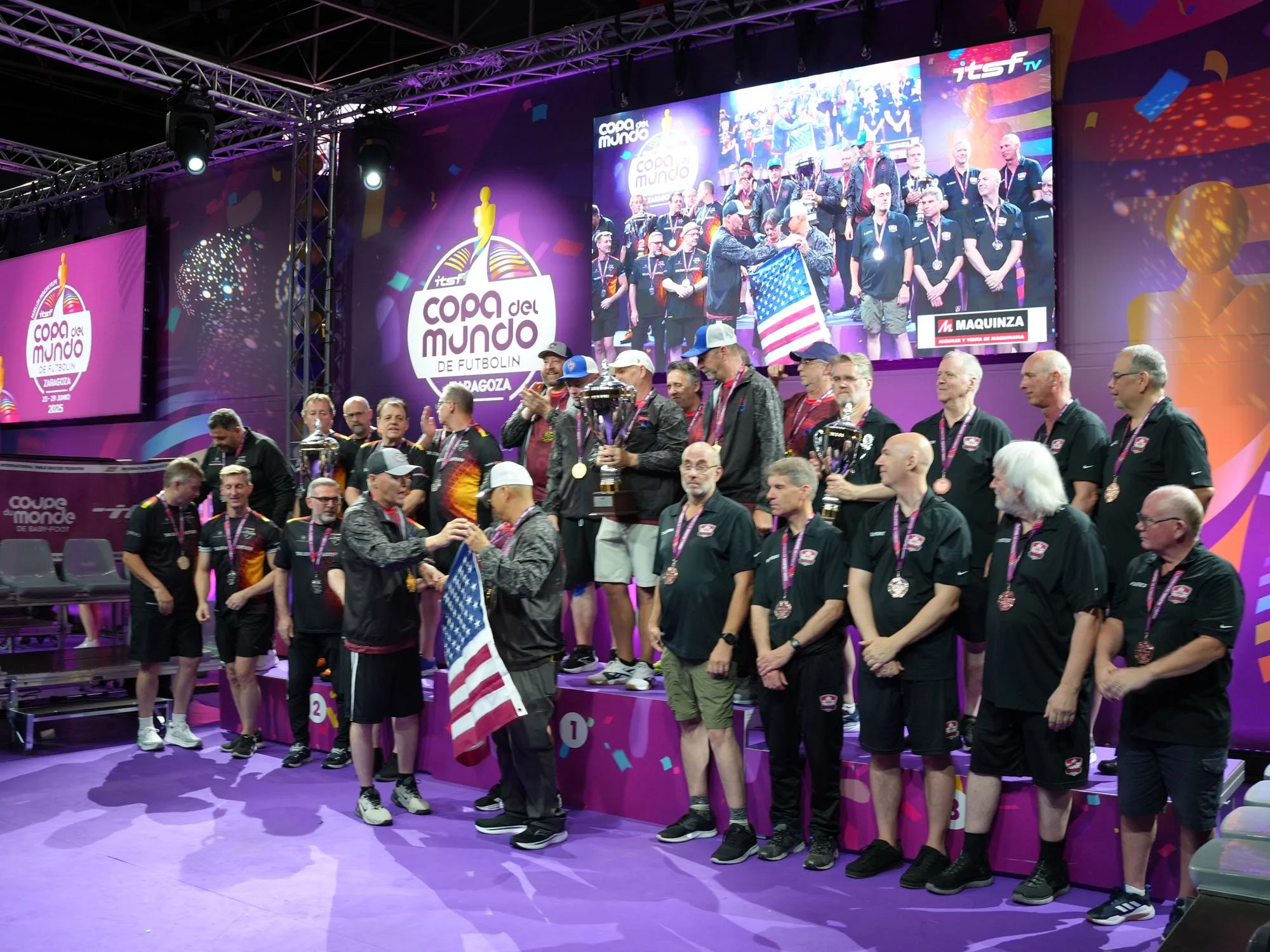 Seniors World Cup podium: Germany third, USA first, Canada third.