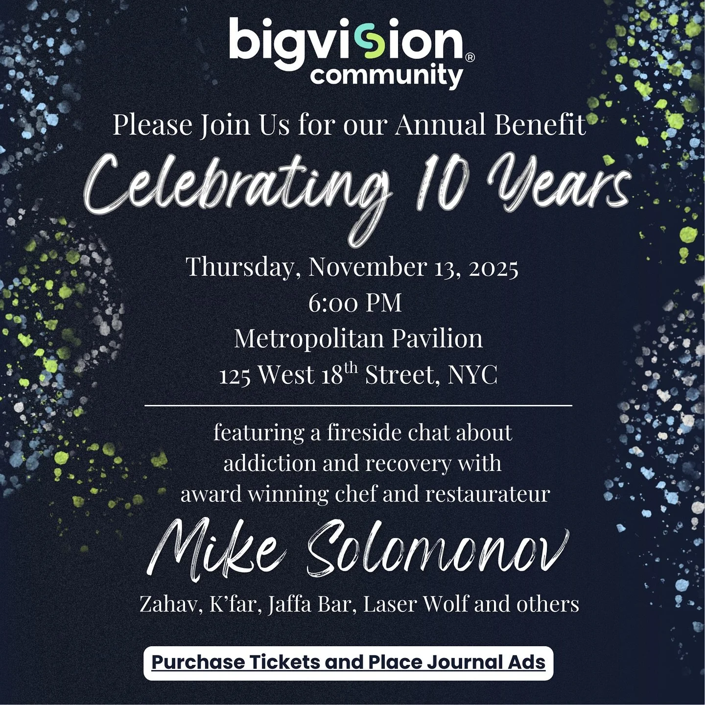 Ten years strong. Countless lives transformed. Endless community built.

Join us as we celebrate a decade of Bigvision at our 10th Anniversary Benefit on Thursday, November 13th.

Together, we&rsquo;ve created hope, joy, and connection for young adul