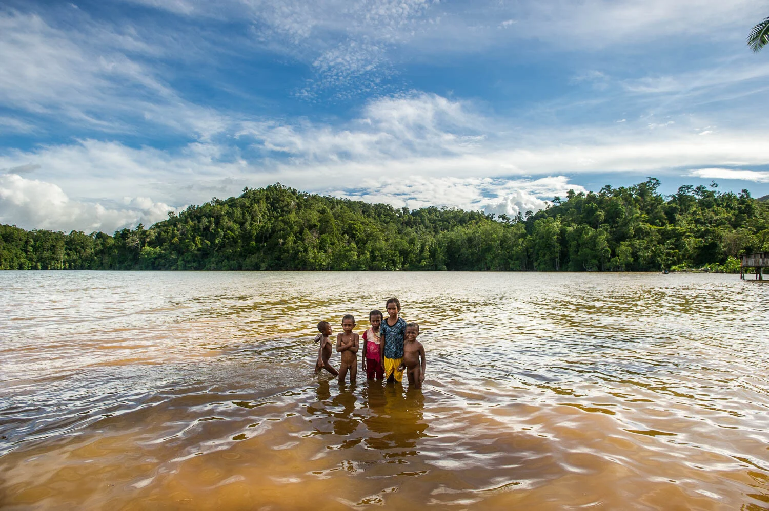 At Go village in Maya Libit bay, even the children's relentless cheer has been choked by sediment from deforestation and mining activities. Villages affected also face serious health issues after eating the contaminated fish.