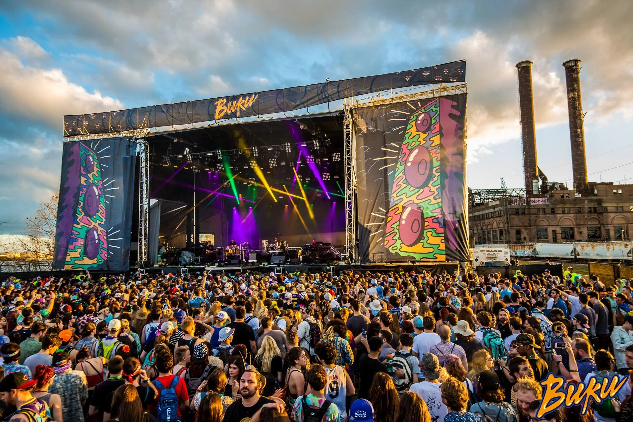 BUKU Music & Art Project music festival graphic design branding illustration concert visuals logo icon stage production scrim banner mainstage main stage