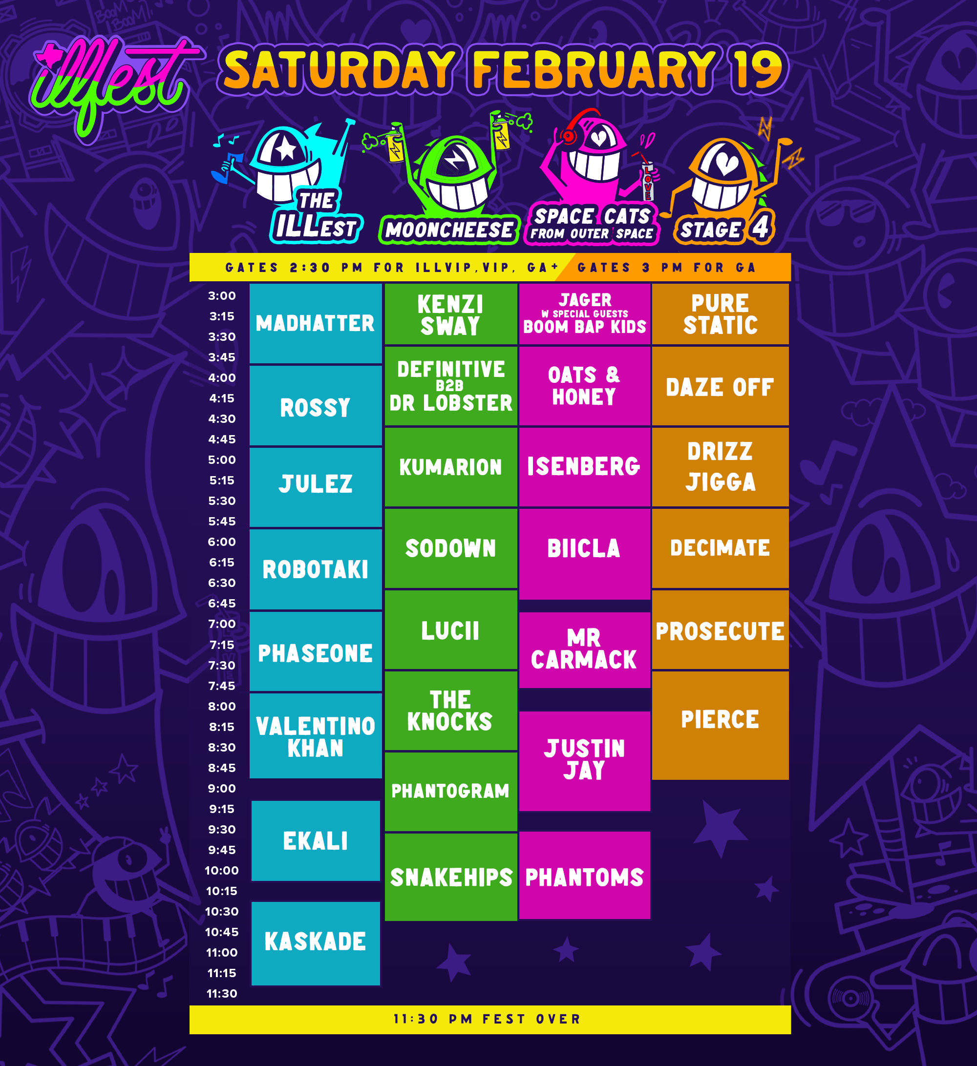 Illfest Music and Art Project music festival concert branding design illustration logo brand art Austin Texas schedule design 
