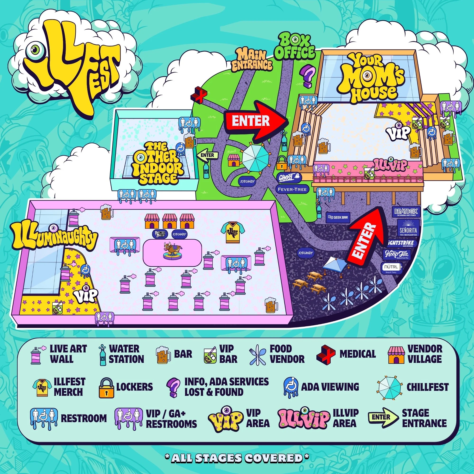 Illfest Music and Art Project music festival concert branding design illustration logo brand art Austin Texas lineup poster flyer poster map signage festival site map