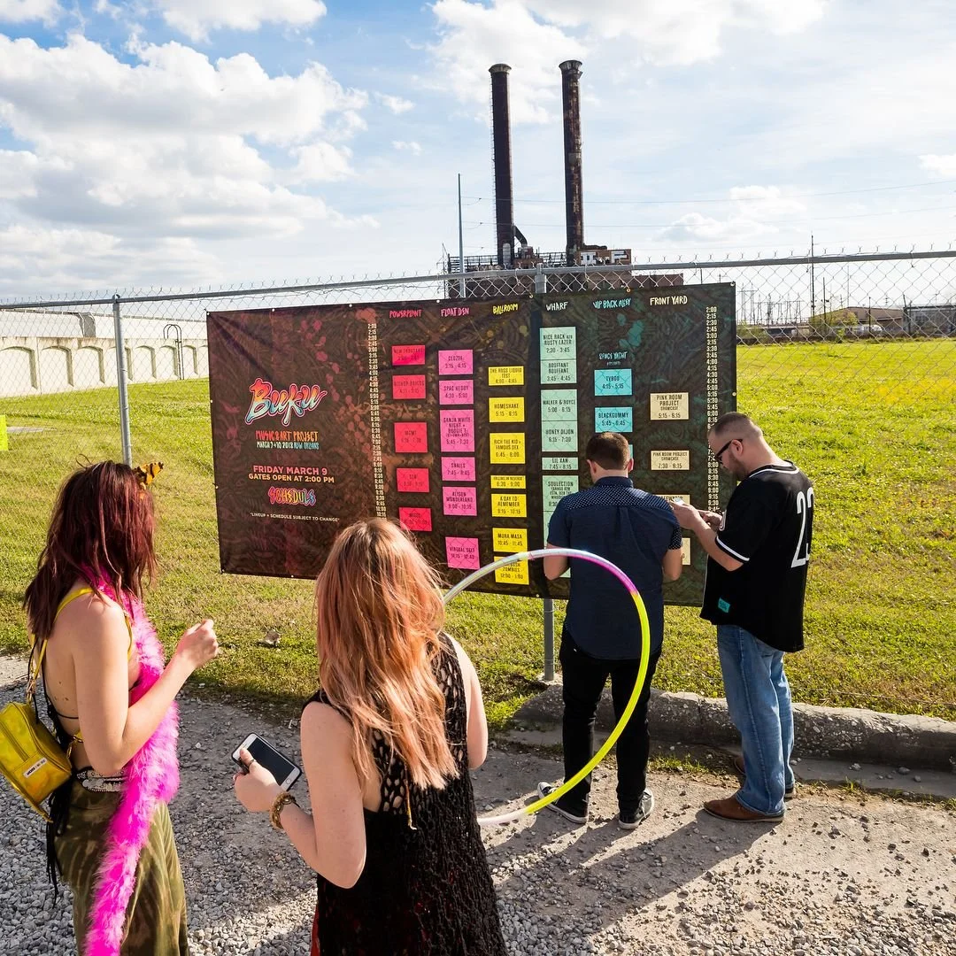 BUKU Music & Art Project music festival graphic design branding illustration concert visuals  main stage festival scrim banner design lineup poster  schedule