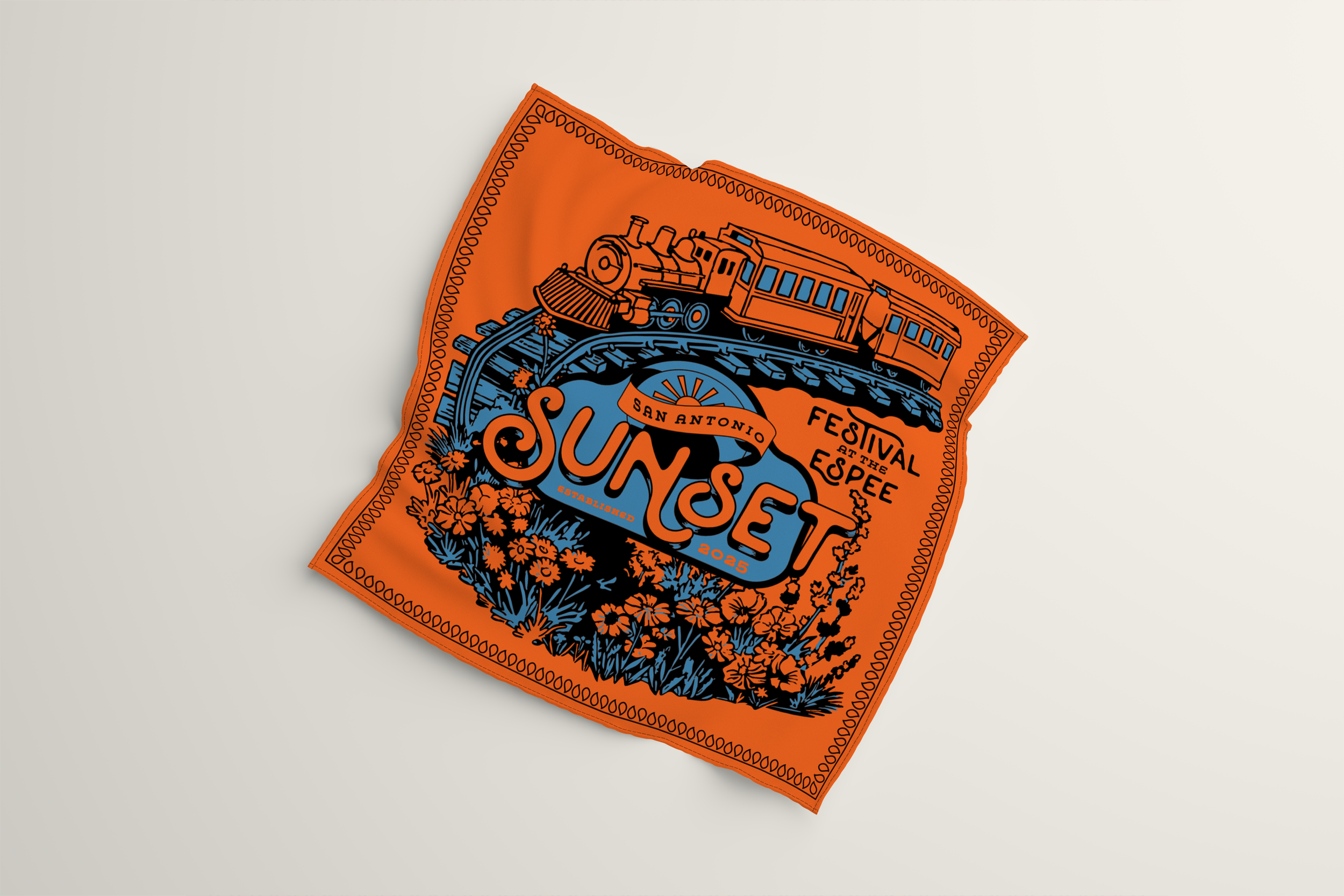 Sunset Festival San Antonio ATG Presents The Espee music festival concert graphic designer branding brand design illustration logo merch stage wristbands merch bandana