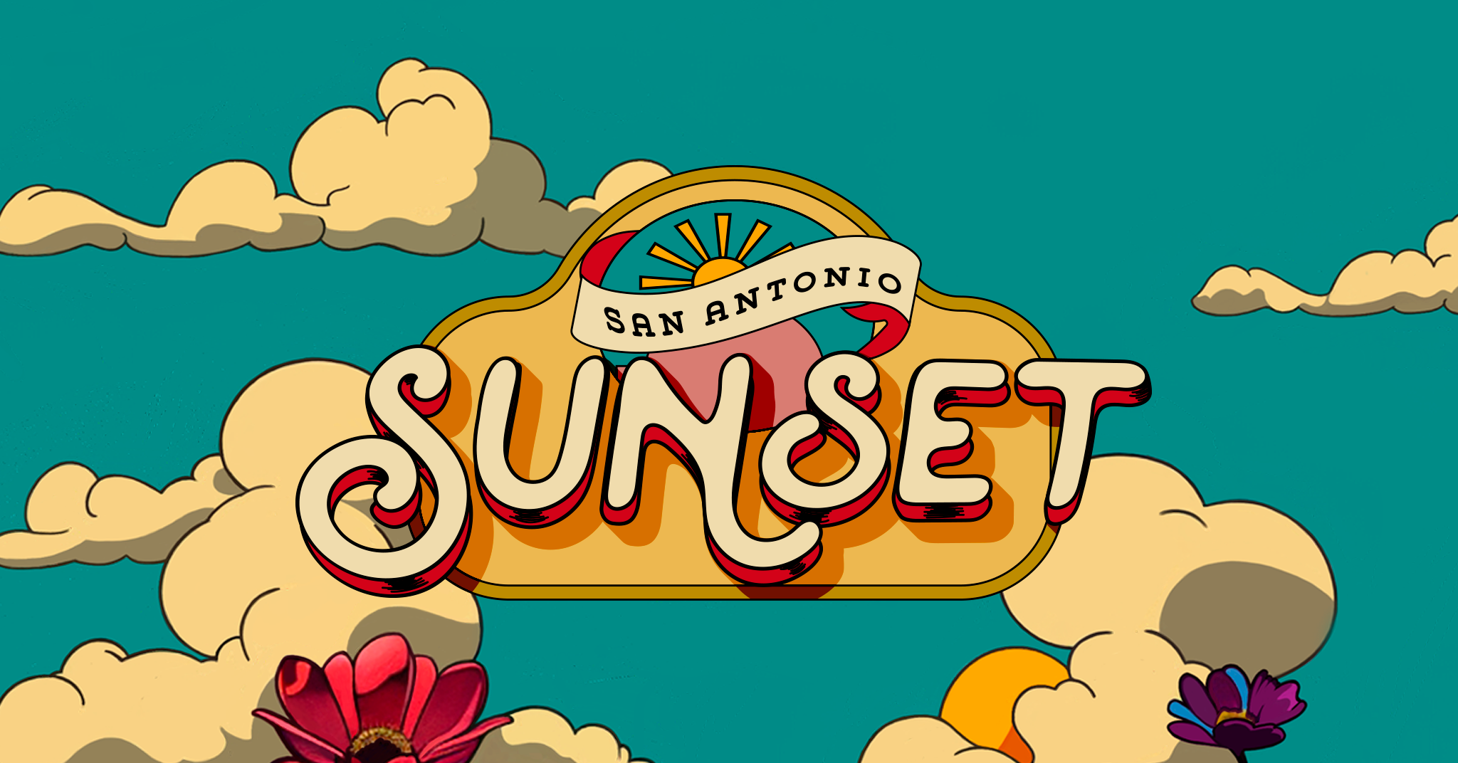 Sunset Festival San Antonio ATG Presents The Espee music festival concert graphic designer branding brand design illustration logo merch stage wristbands logo banner 