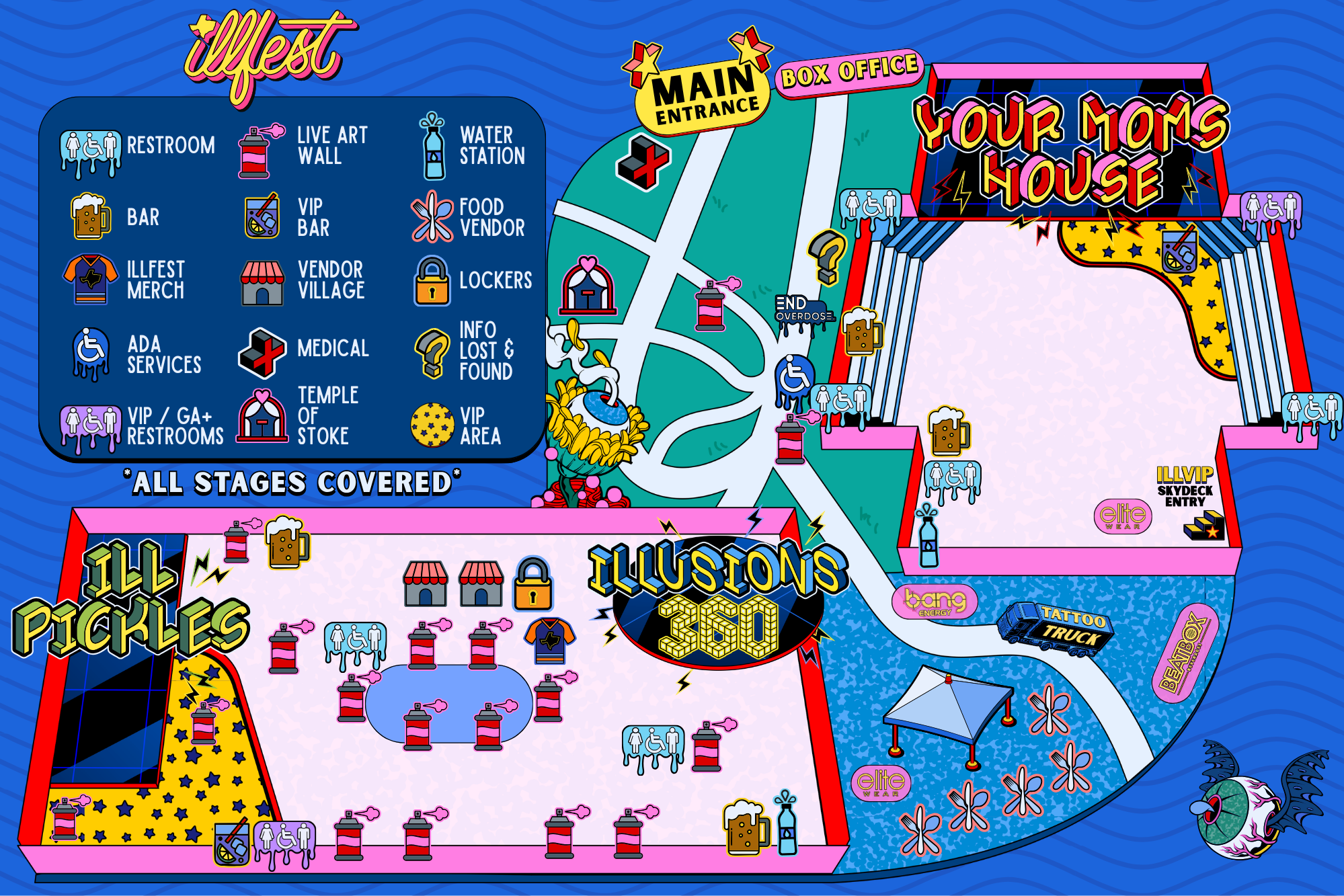 Illfest Music and Art Project music festival concert branding design illustration logo brand art Austin Texas lineup poster flyer poster map signage festival site map