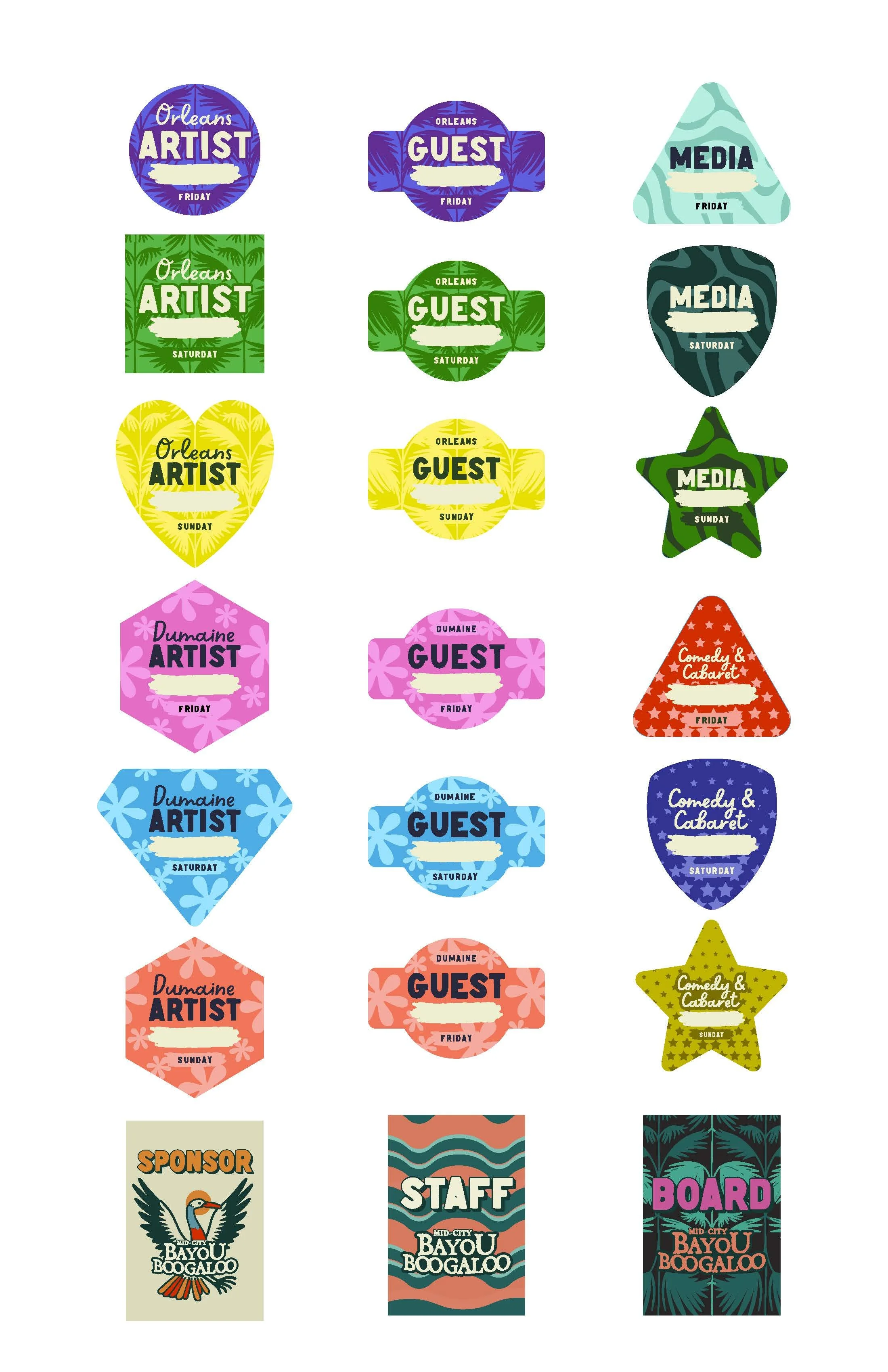 Bayou Boogaloo Music Festival concert event branding design brand designer illustration logo style agency patterns icons logo sponsorship deck map wristbands credentials stickies laminates