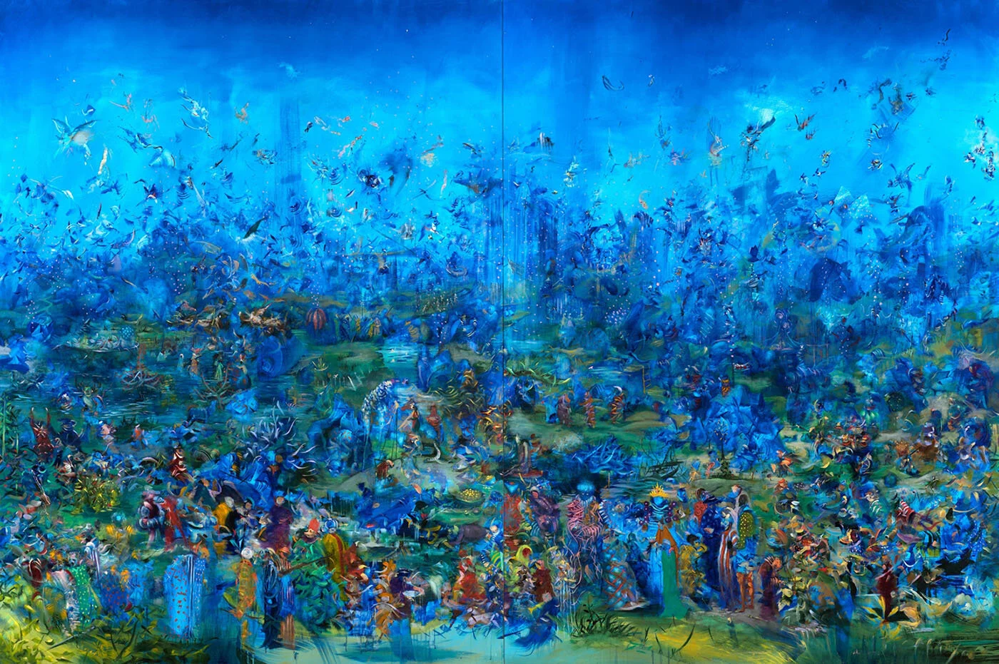 “The Gatekeepers” by  Ali Banisadr , (b. Tehran 1976, lives and works in New York), oil on linen, 72 x 108 inches (2010). Courtesy of the artist.
