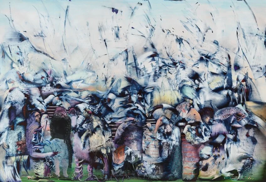 “Thought Police” by Ali Banisadr, oil on linen, 82 x 120 inches (2019). Courtesy of the artist.