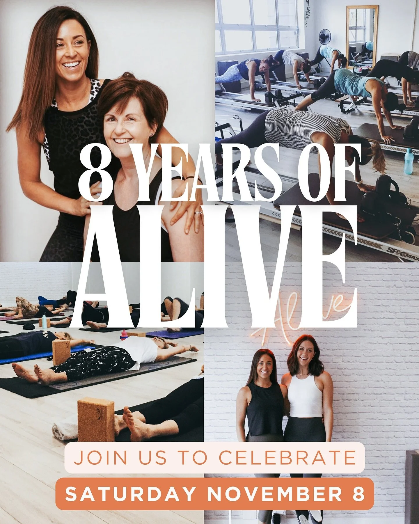 🧡🎉 ✨ 8 YEARS OF ALIVE ✨🎉🧡

Join us Saturday, November 8th from 7AM&ndash;11:30AM for our 8th Birthday Celebration!

✨ Enjoy $8 express classes &amp; saunas
🎁 Score exclusive birthday giveaways (Thanks to @leelo.active @renewskinclinics &amp; @pu