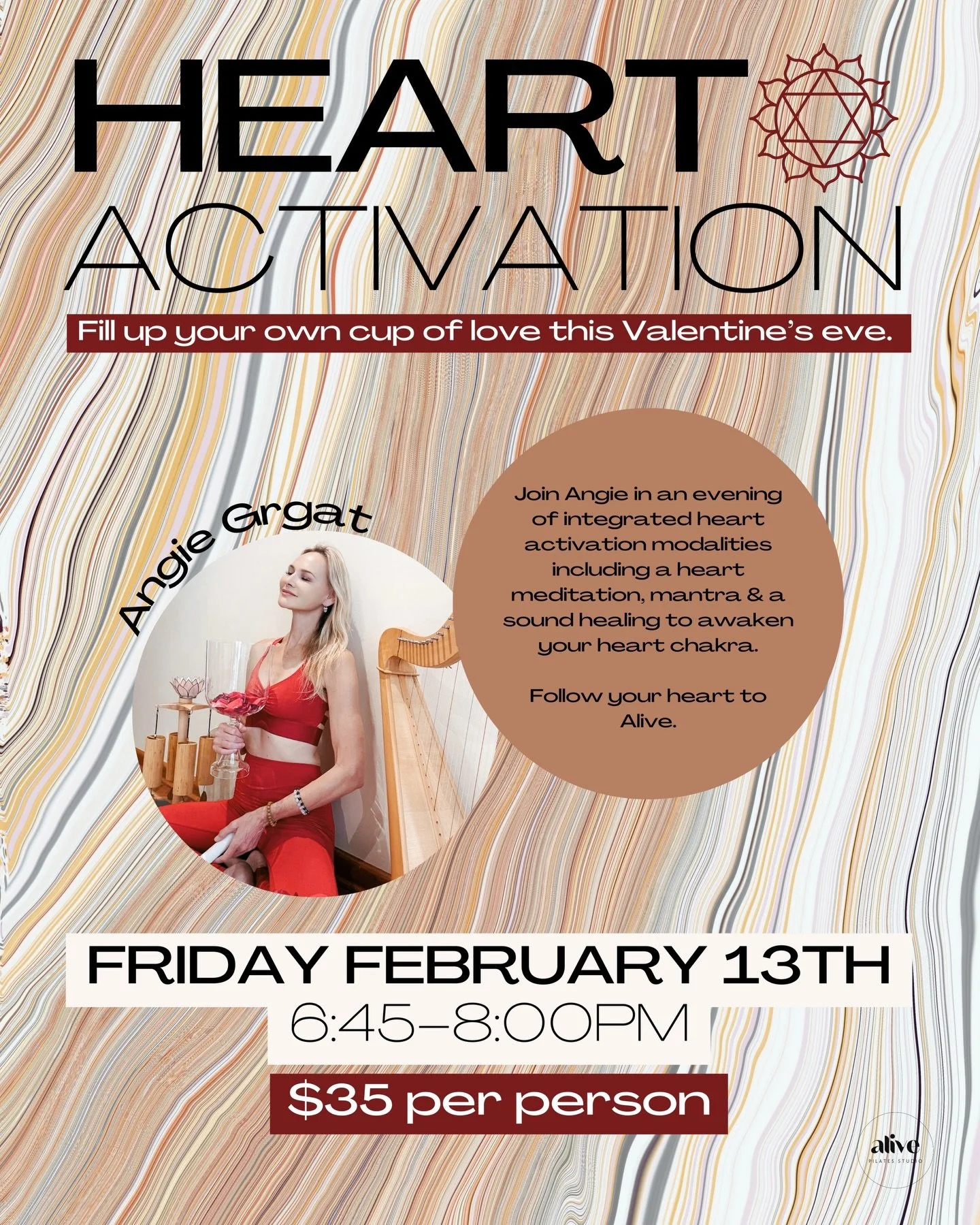 HEART ACTIVATION ❣️ Fill up your own cup of love this Valentine&rsquo;s eve ✨

Join Angie in an evening of integrated heart activation modalities, including a heart meditation, mantra &amp; a sound healing to awaken your heart chakra.

This session r