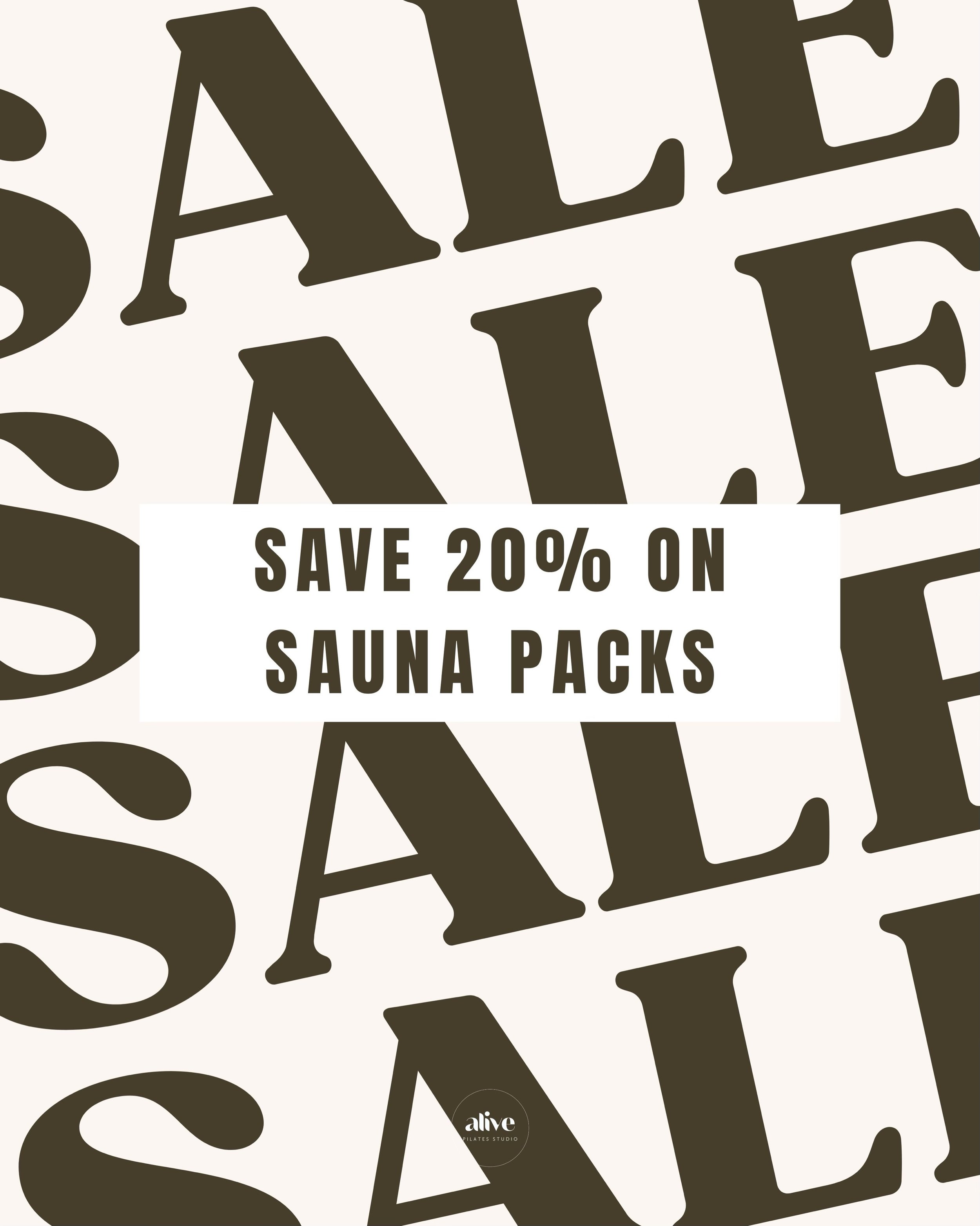 SPRING SAUNA SALE: Save 20% on all sauna packs between September 1st and September 7th (inclusive) 🔥

🖤 EXPRESS SAUNA (20-MIN)
3-Pack: $50 Now $40 ($13.3/sauna)
5-Pack: $80 now $64 ($12.8/sauna)

 
🖤 FULL-LENGTH SAUNA (45-MIN)
3-Pack: $115 Now $92