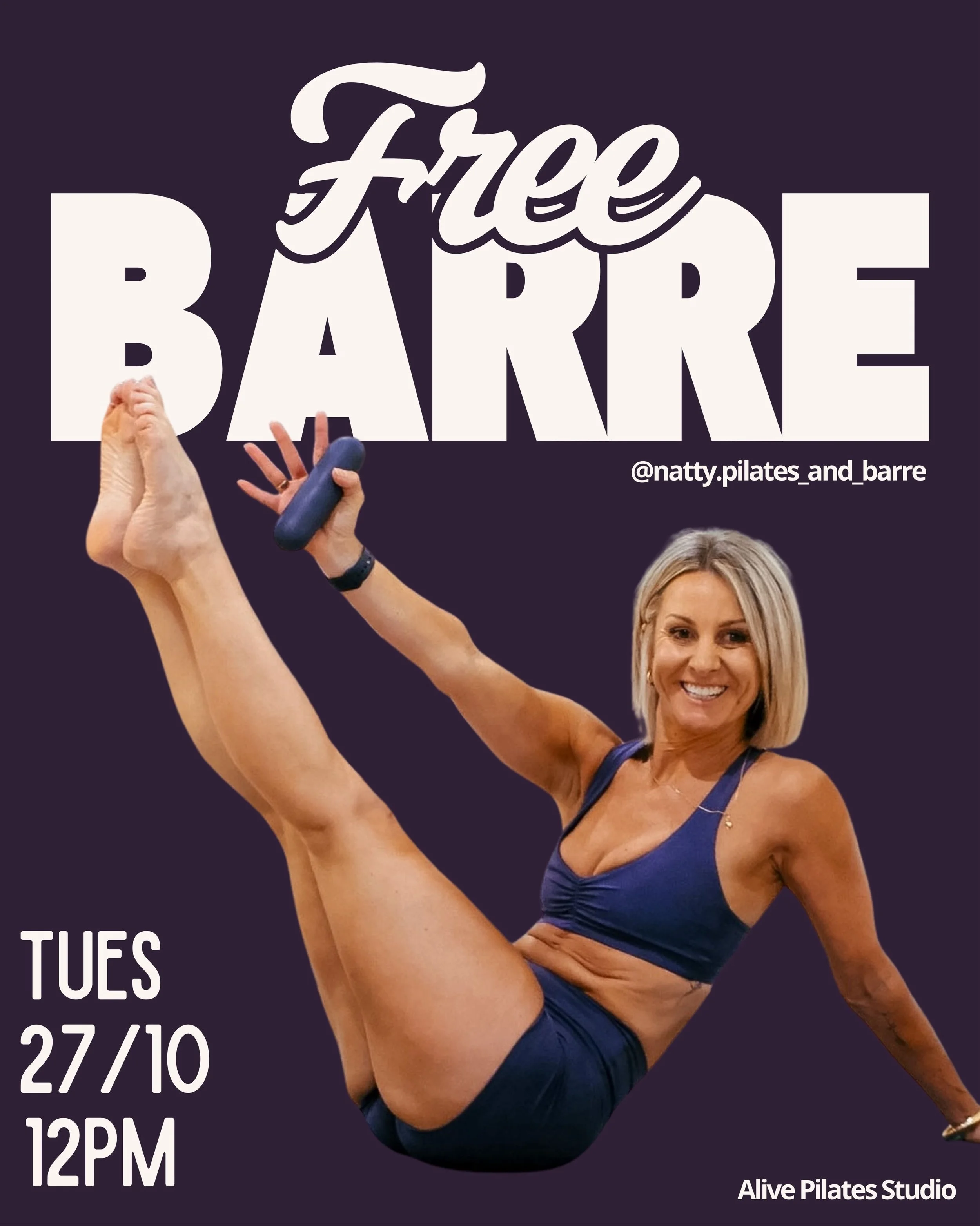 🖤 FREE COMMUNITY BARRE 🖤
Join Nat at 12pm on Tuesday October 27th.

Come and join one of our high energy Barre classes for $0! A great opportunity to try the class and learn from highly experienced teacher, Nat Hall.
 
Our Alive Barre class is a lo
