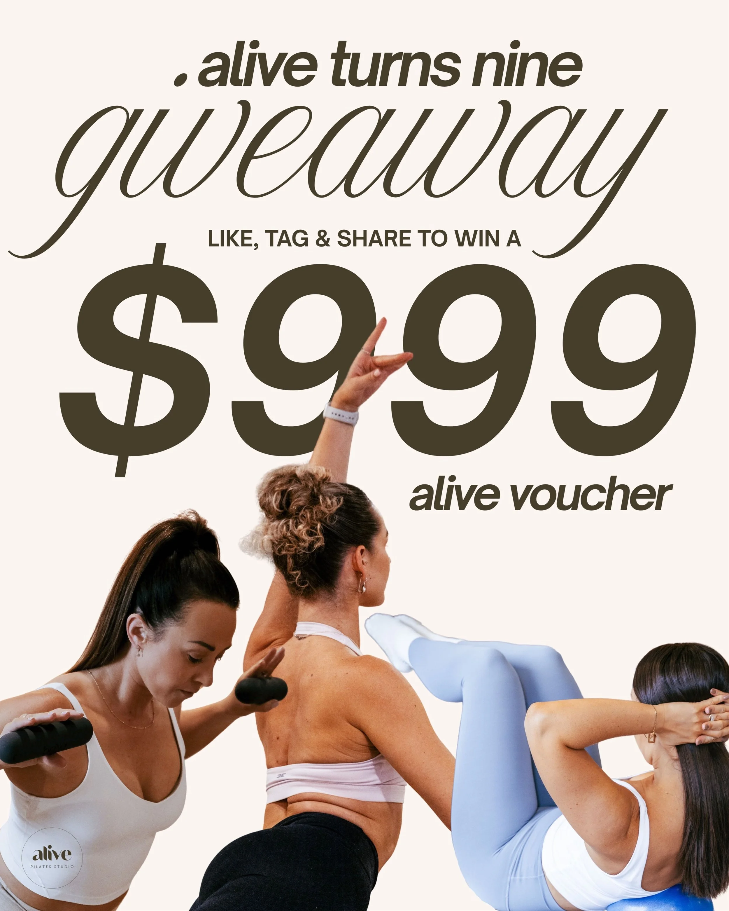 🎉 ALIVE TURNS NINE &mdash; $999 GIVEAWAY! 🎉

Nine years of movement, connection and community calls for a little celebration&hellip; and we&rsquo;re giving YOU the chance to win a $999 Alive voucher! 🤎✨

Whether you&rsquo;re a Pilates regular or r