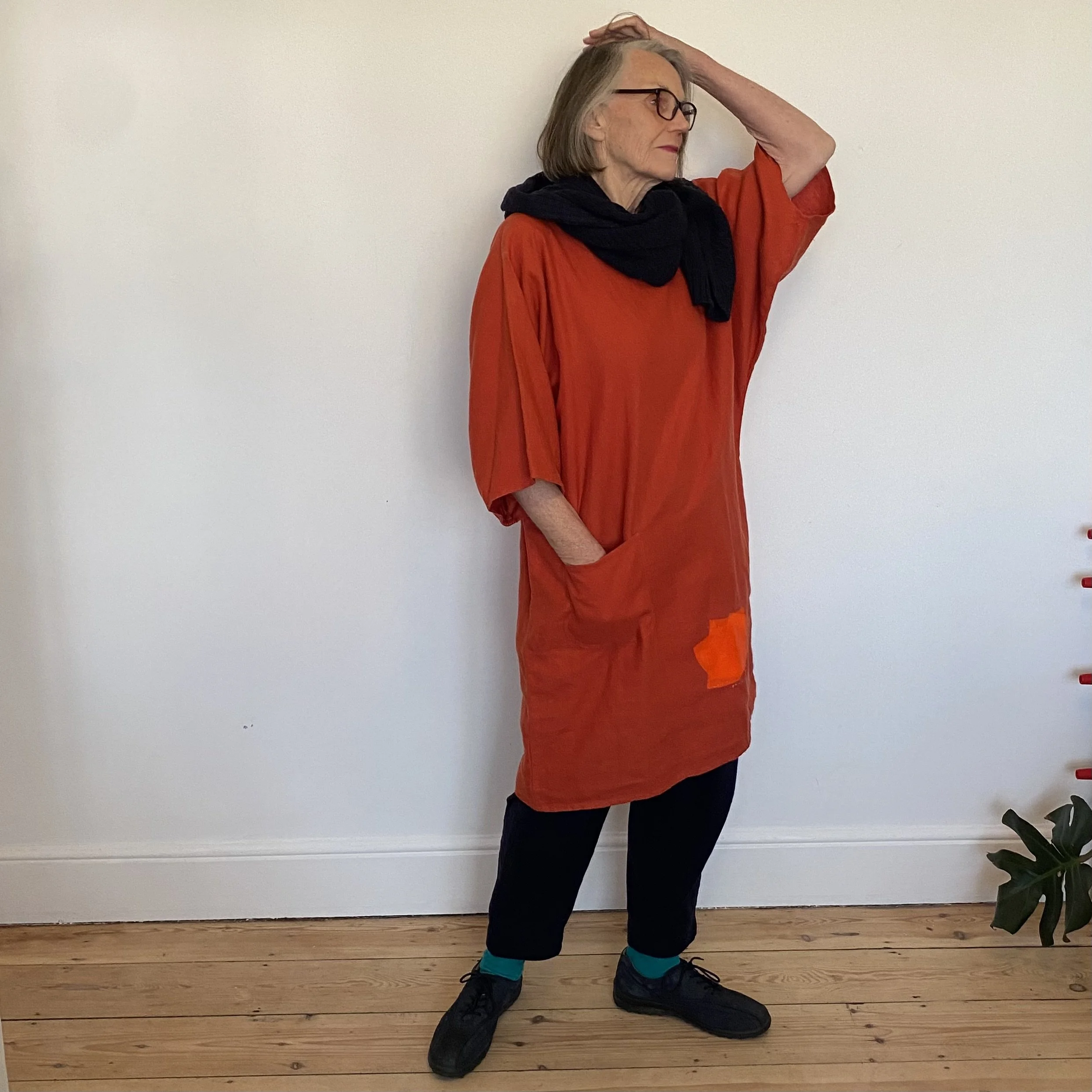 Rust Linen Batwing Dress With Pocket Details To Front teresa green Rust Linen Batwing Dress With Pocket Details To Front teresa green