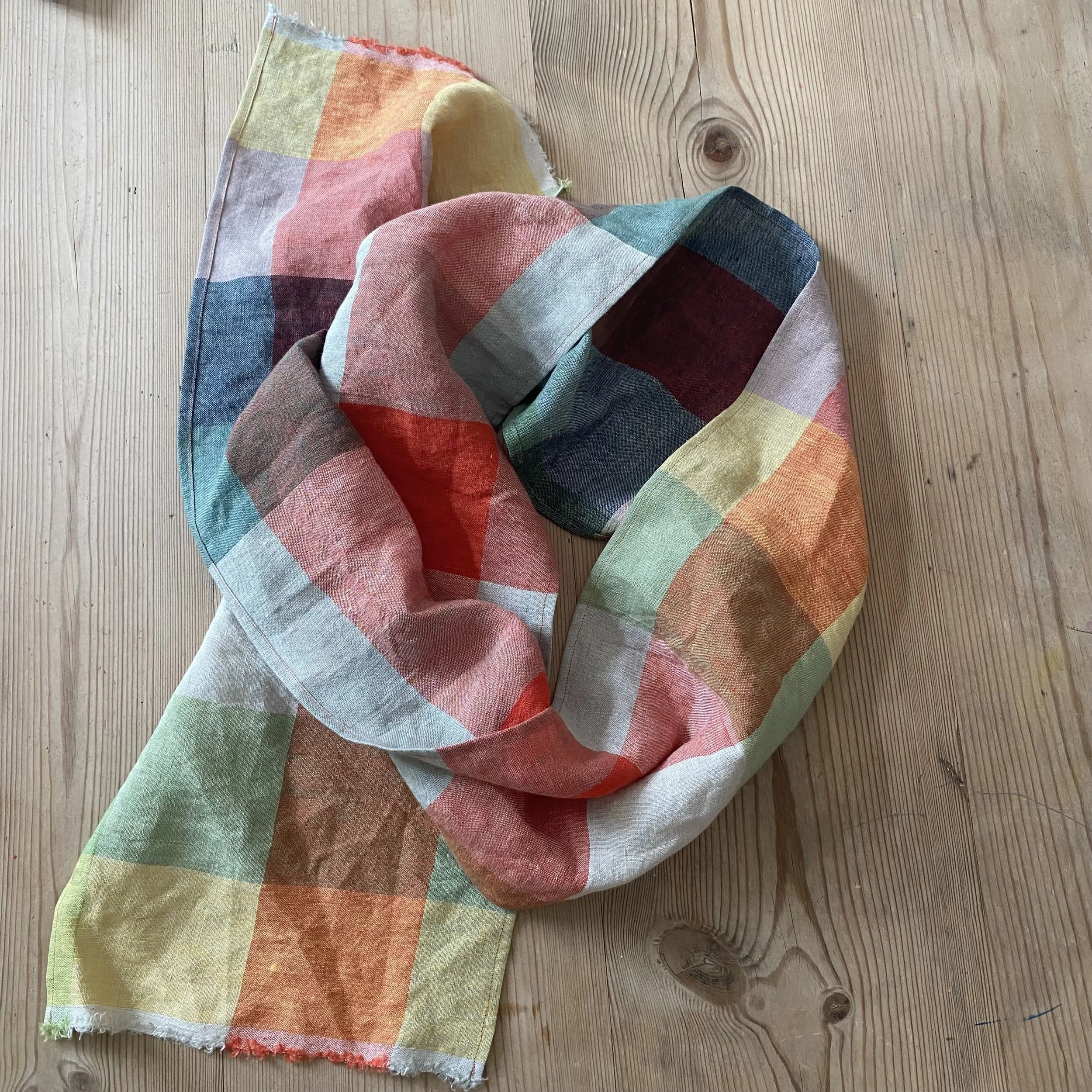 Rainbow Check Linen Scarf