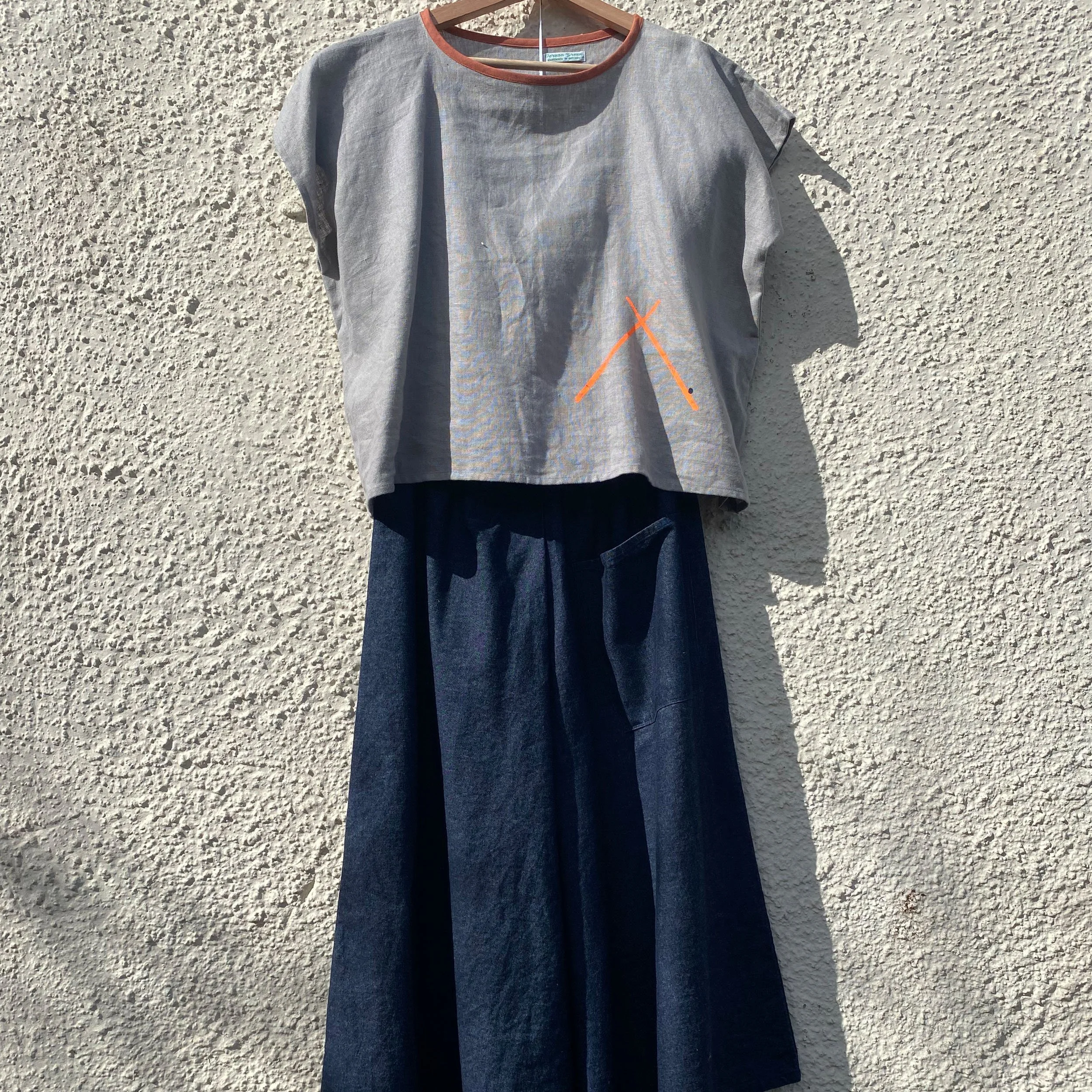 Pebble Grey Printed Linen Boxy Top