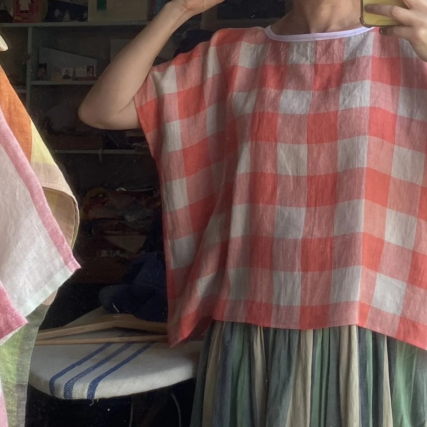 Rose Check Linen Smock Top